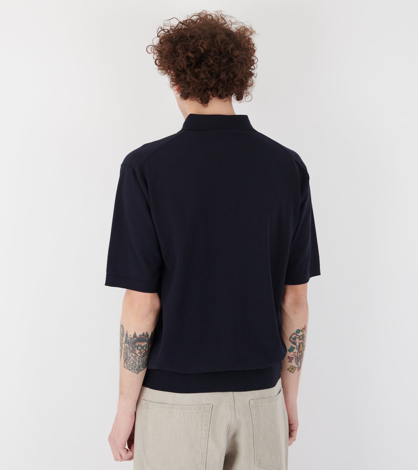 Giza High Gauze Knit Polo Dark Navy