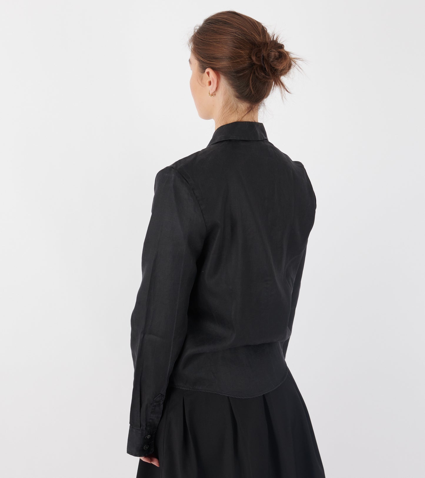 Slim Zip Shirt Lacquer Black Mirror Tencel