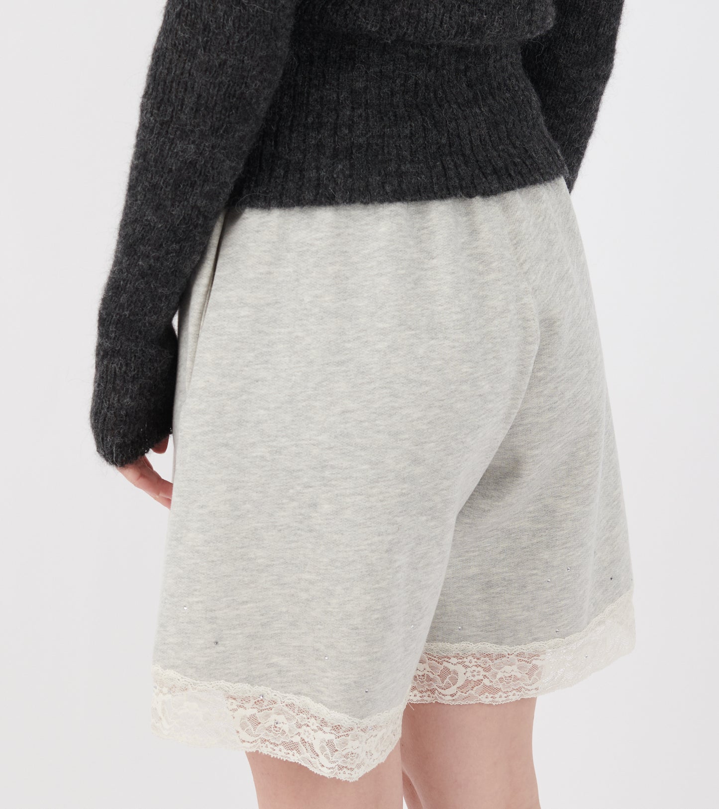 Lace Bermuda Sweat Shorts Light Grey Melange