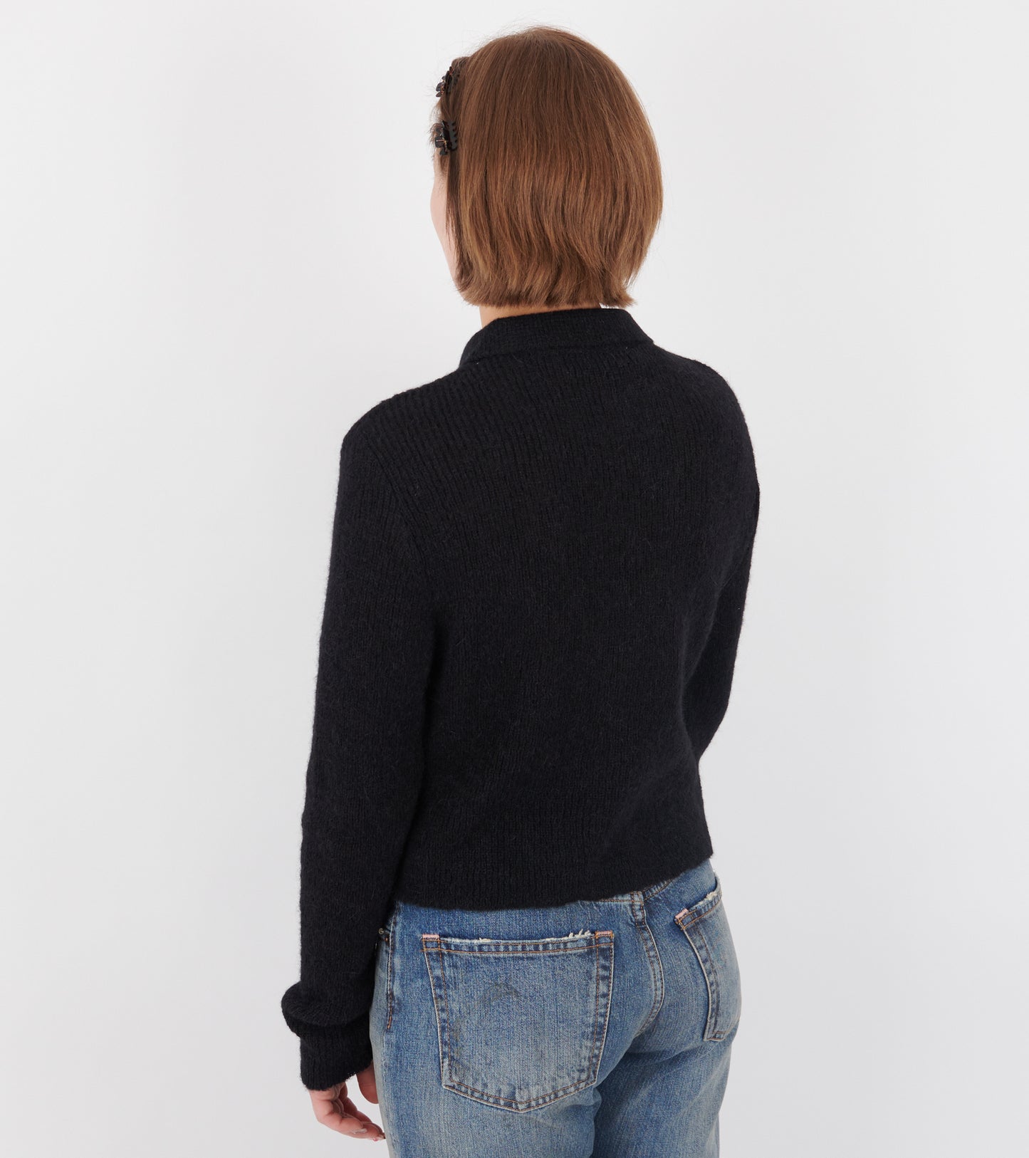 Mazzy Polo Black Fuzzy Alpaca