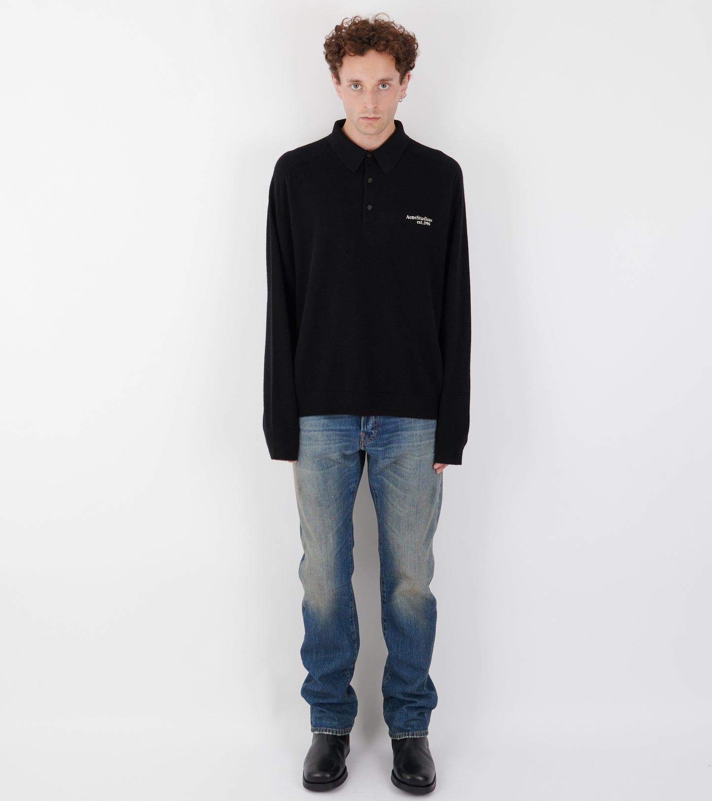 Wool Knit Polo Black