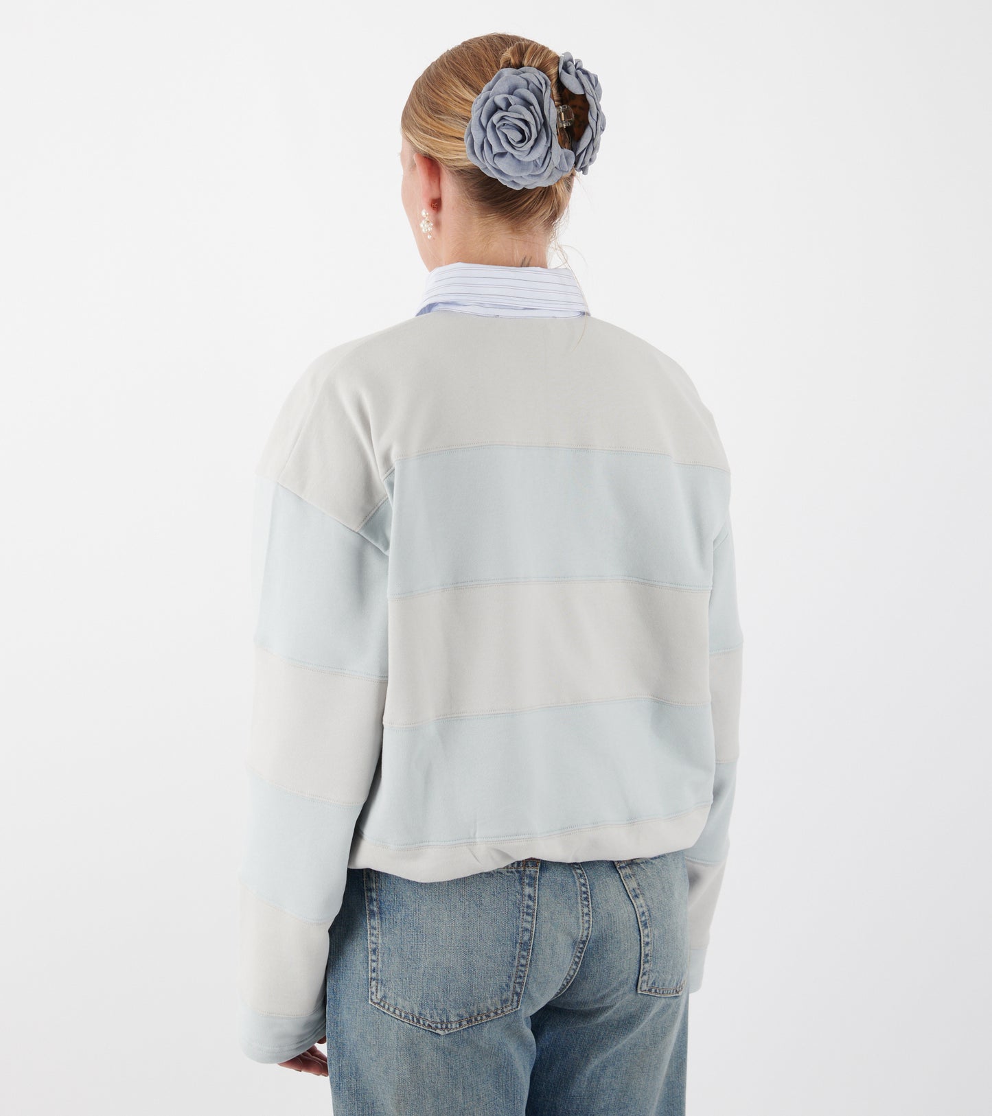 Striped Polo Sweatshirt Light Blue/Grey