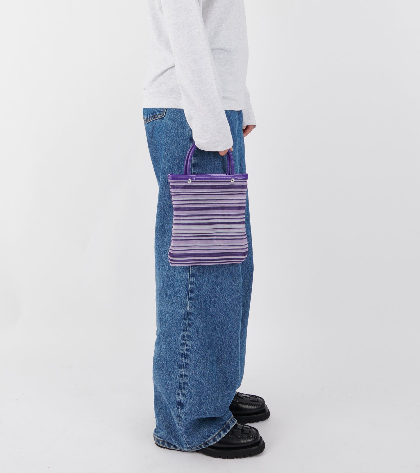Mini Market Tote Purple Horizontal Stripe