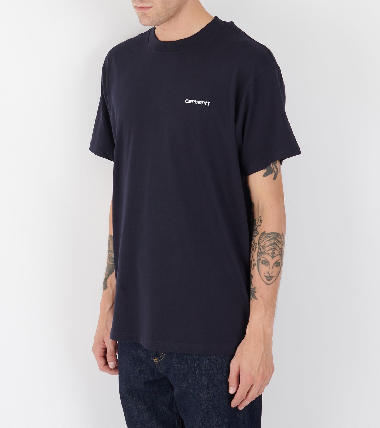 S/S Script Embroidery T-shirt Dark Navy/White