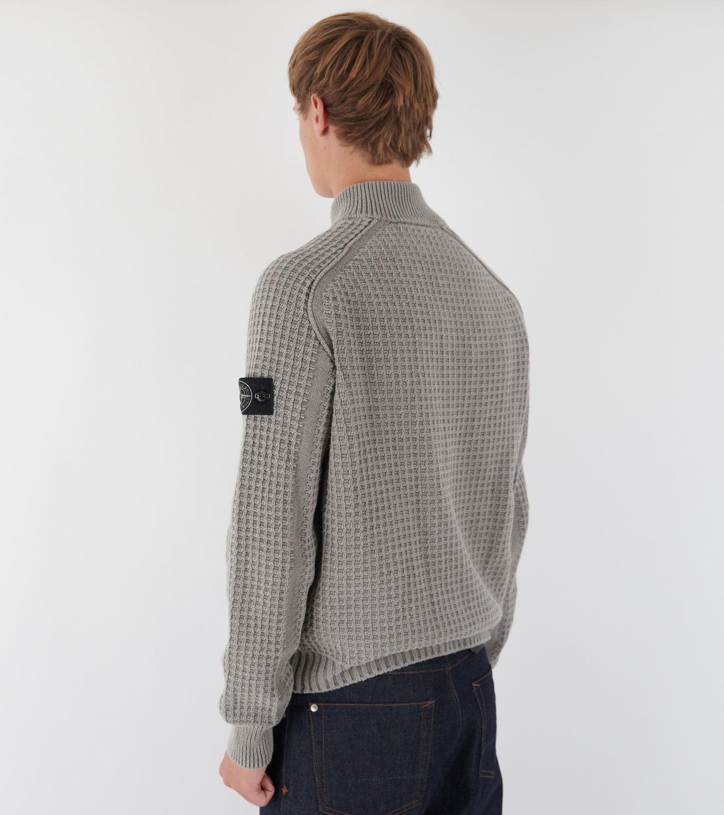 Waffle Zip Cotton Knit Grey