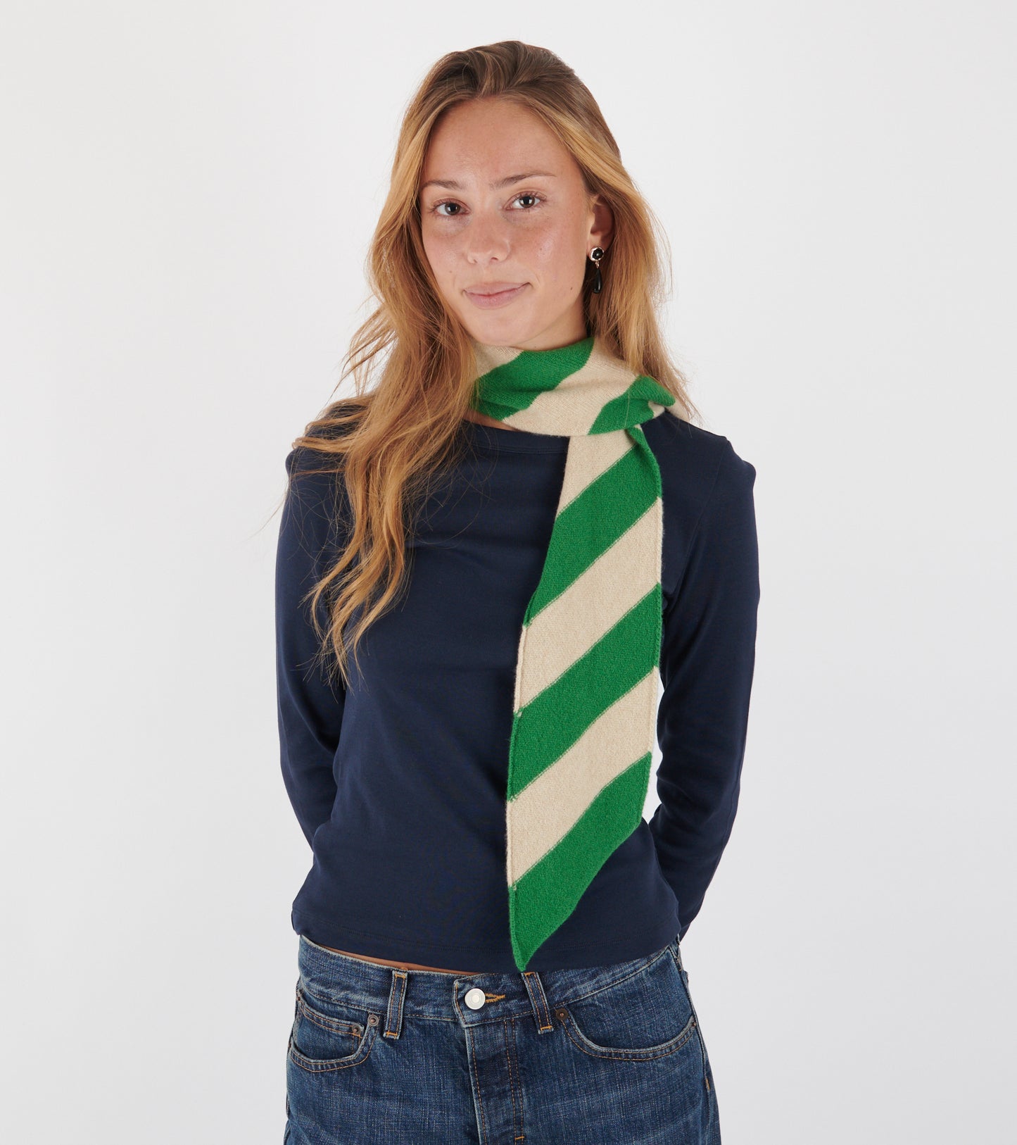 Small Diagonal Stripe Scarf Pagoda/Oatmeal