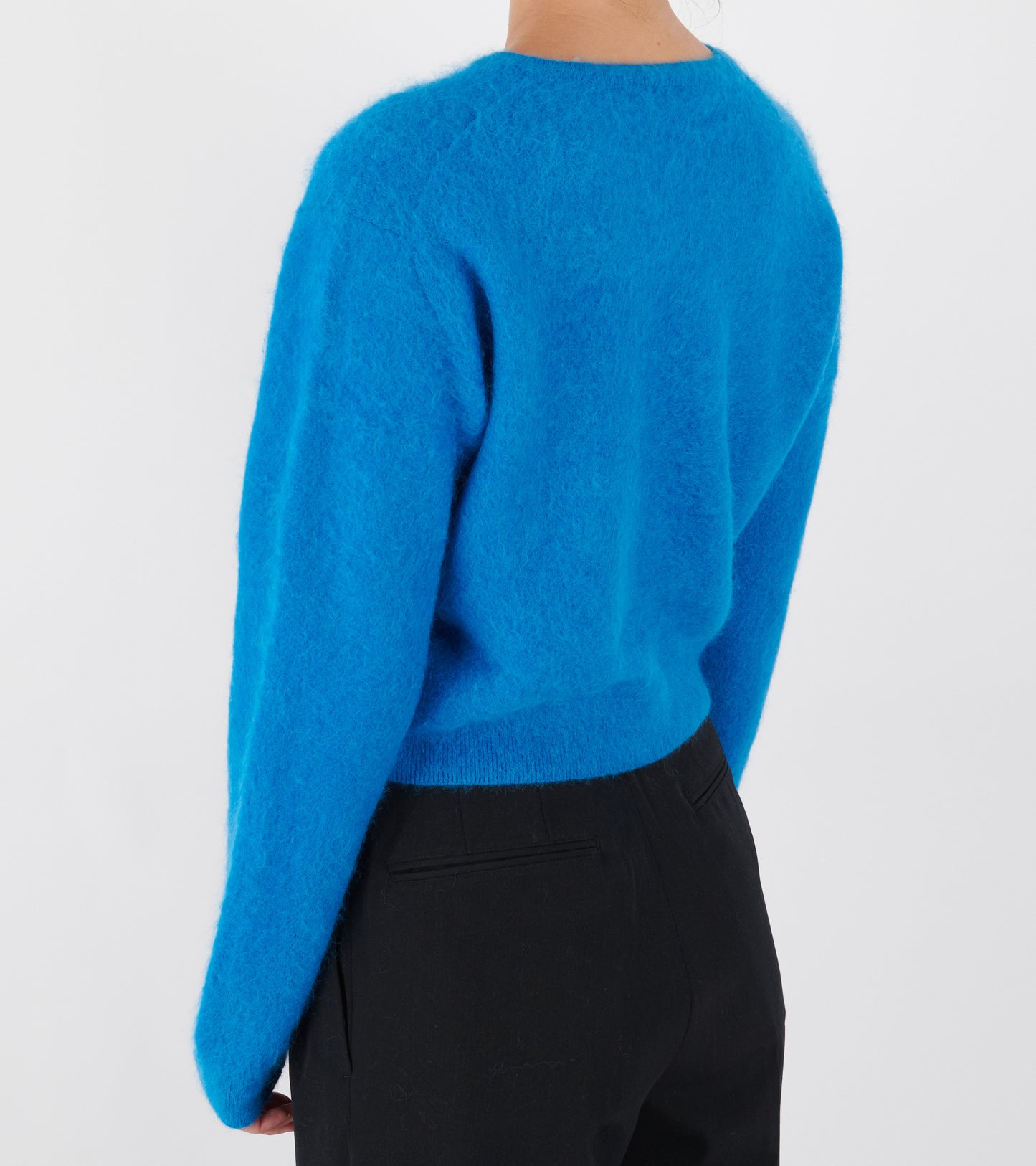 Garment Dyed Baby Alpaca Fur Knit Cardigan Blue