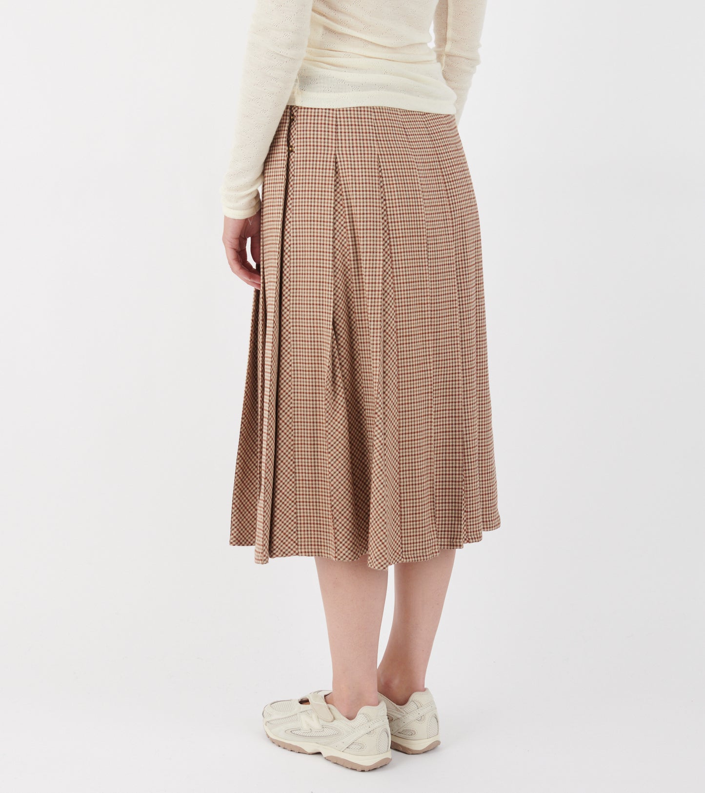 Microcheck Midi Wool Skirt Beige