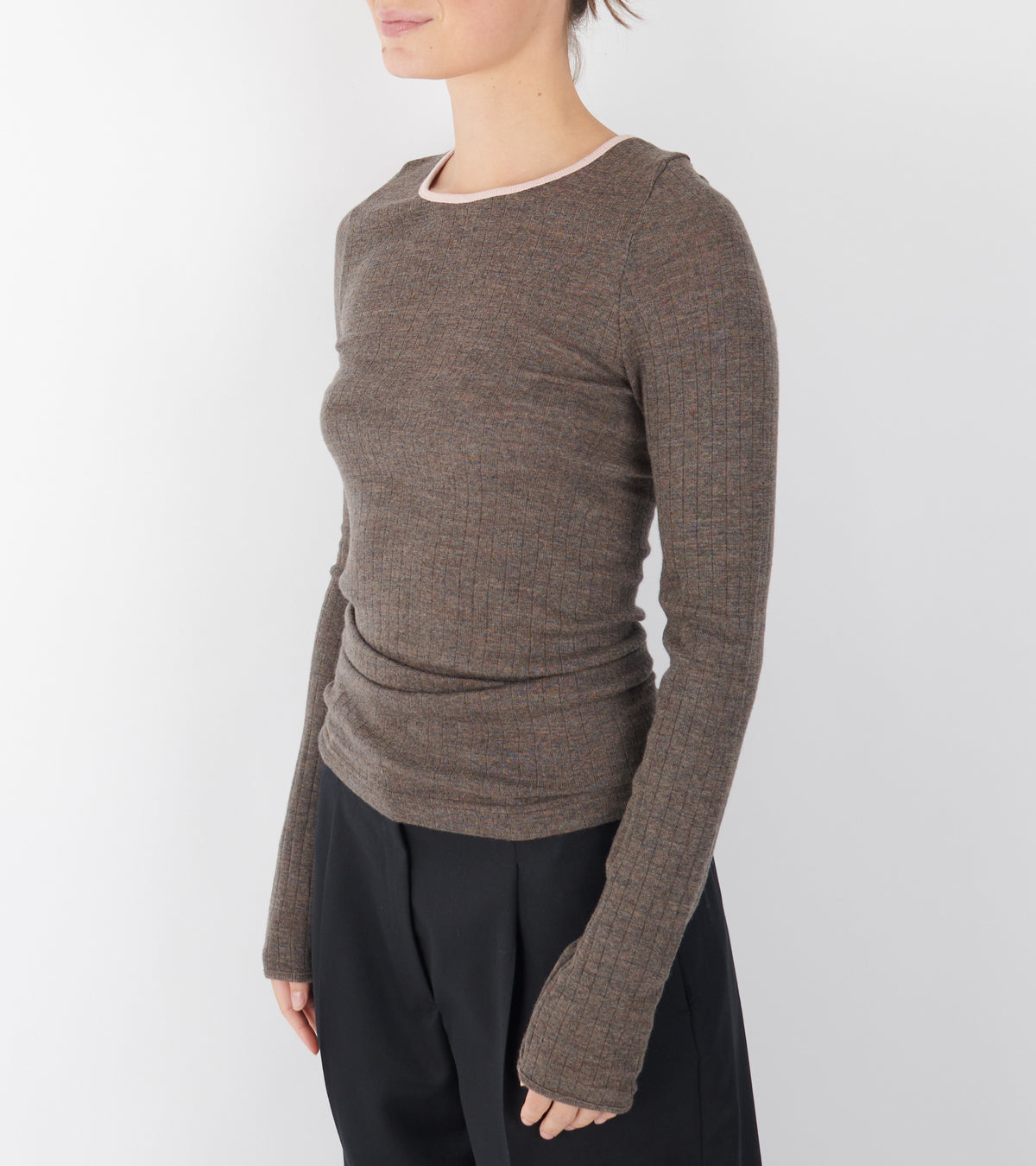 101 Wool Rib Contrast Brown/Rose
