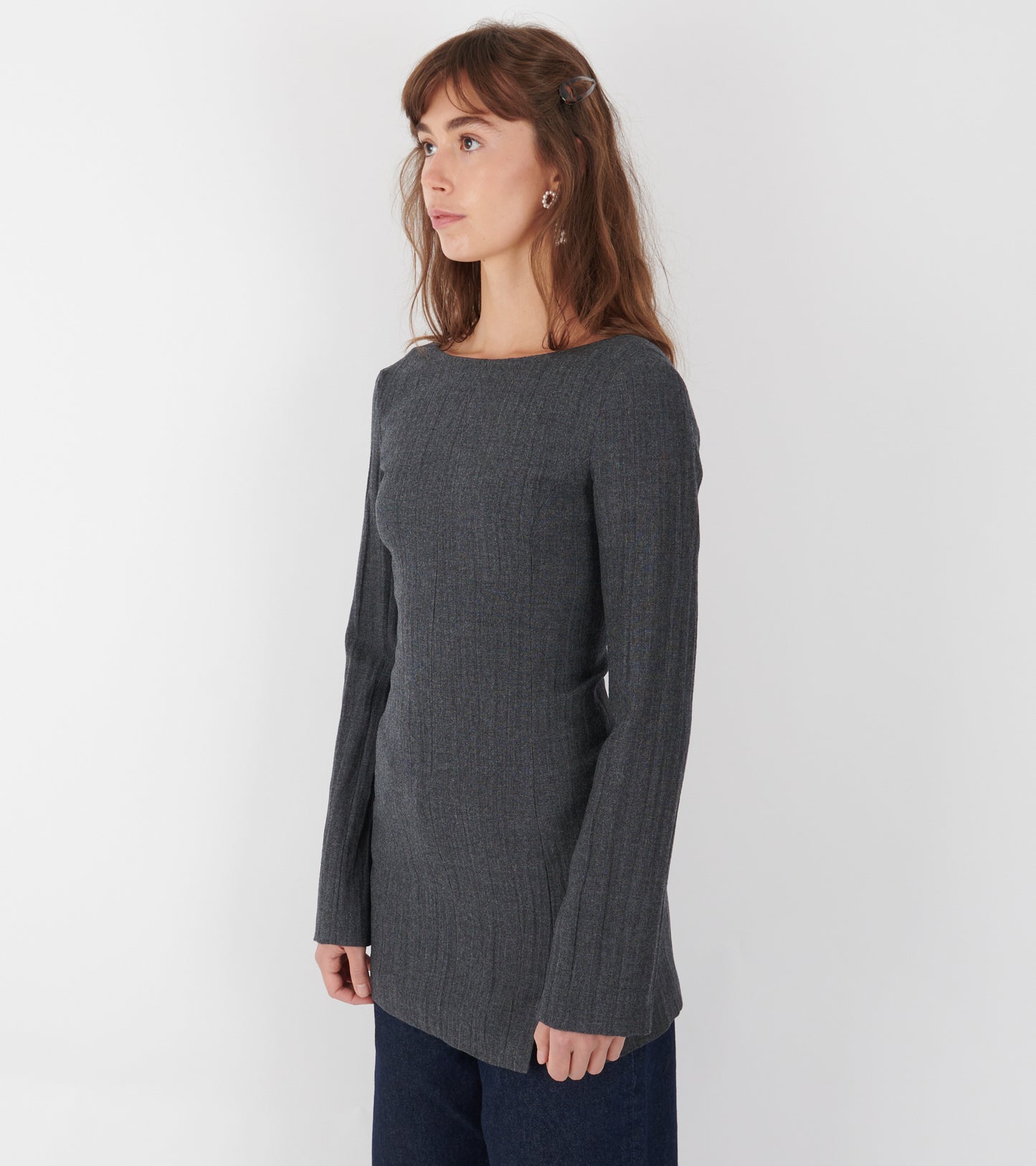 Firm Dress Stone Grey Plisse Wool