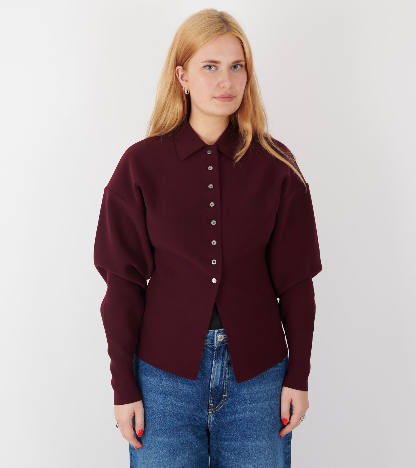 Lay3 Point Collar Cardigan Maroon