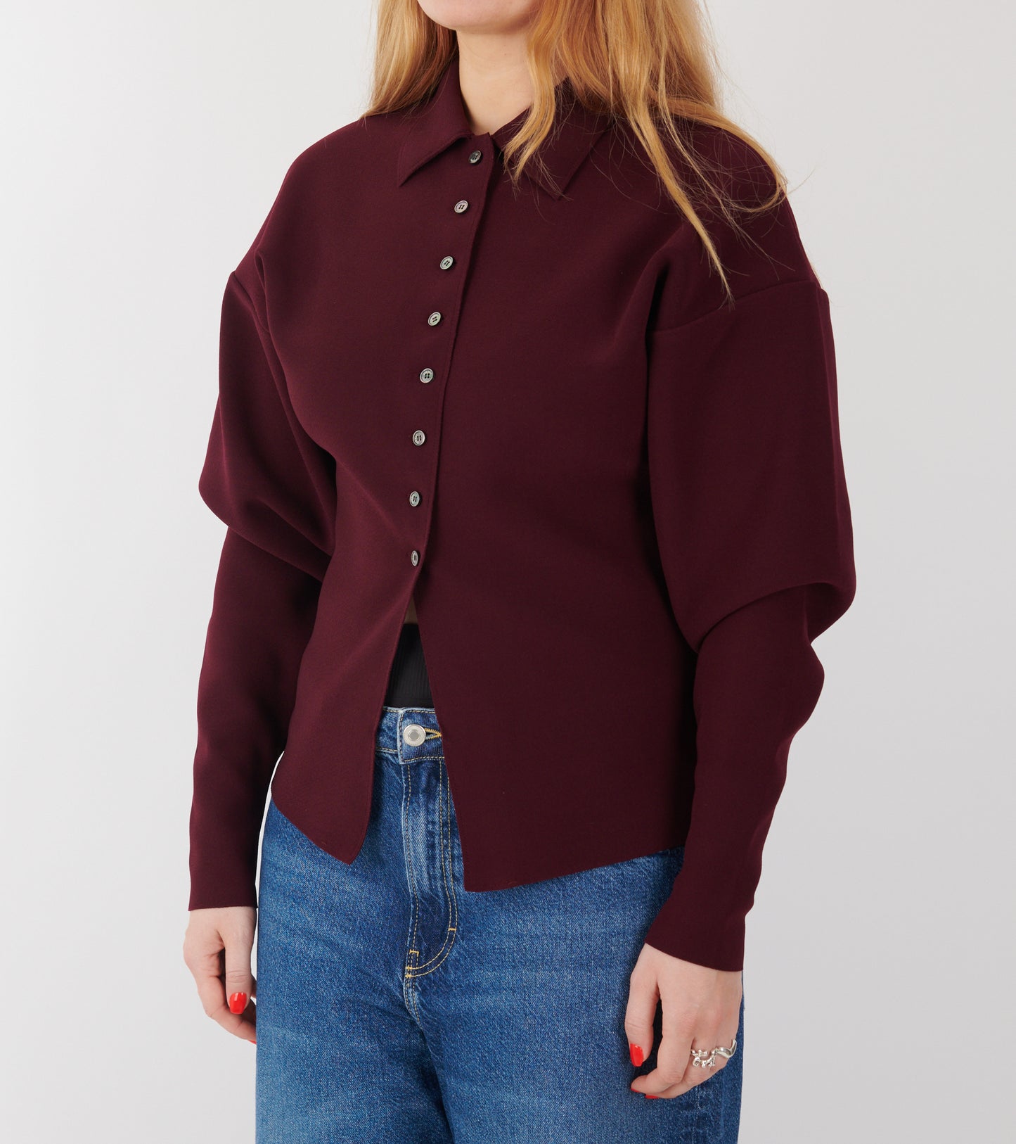 Lay3 Point Collar Cardigan Maroon