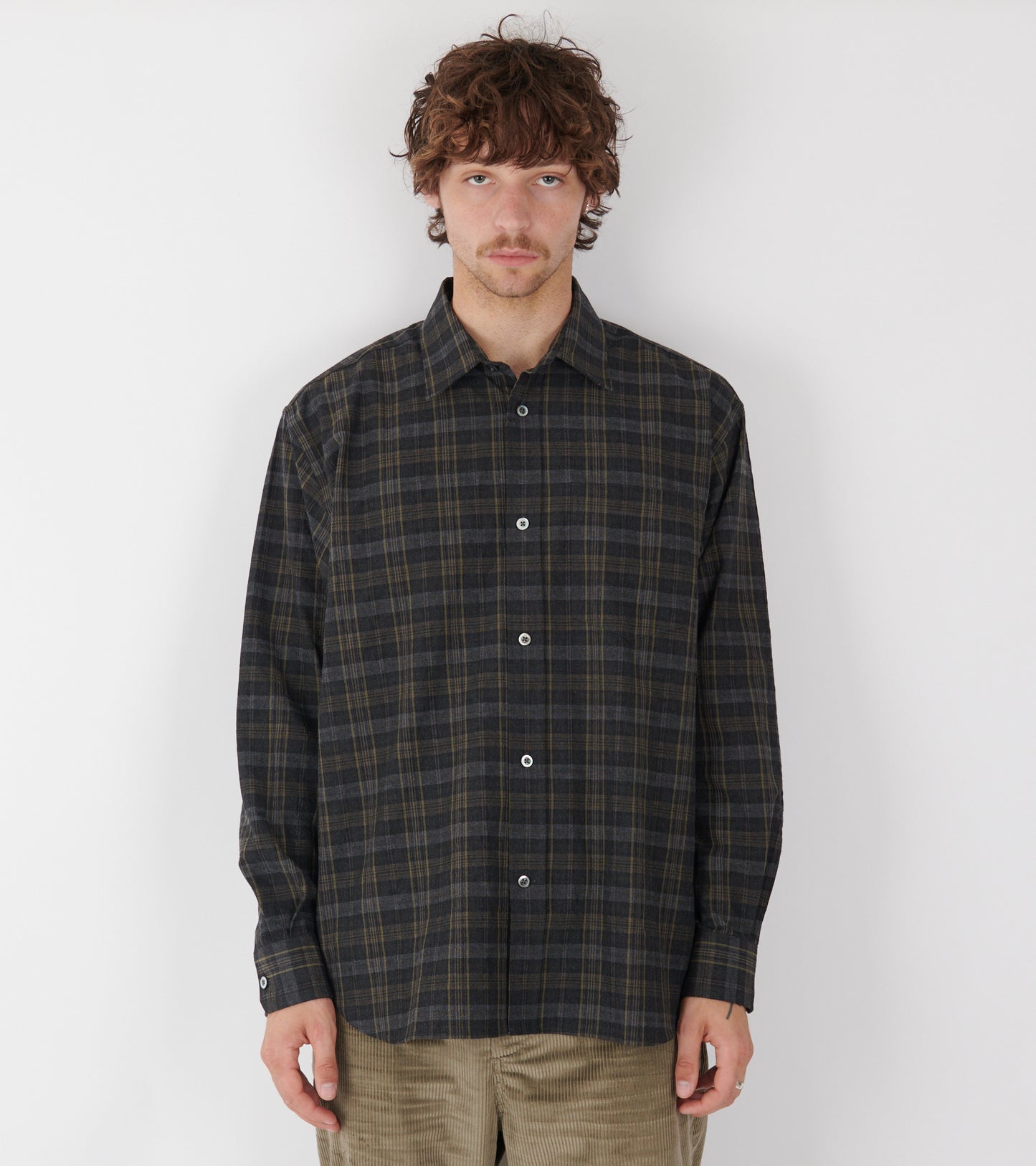 Ole Oversize Wool Check Shirt Charcoal Grey