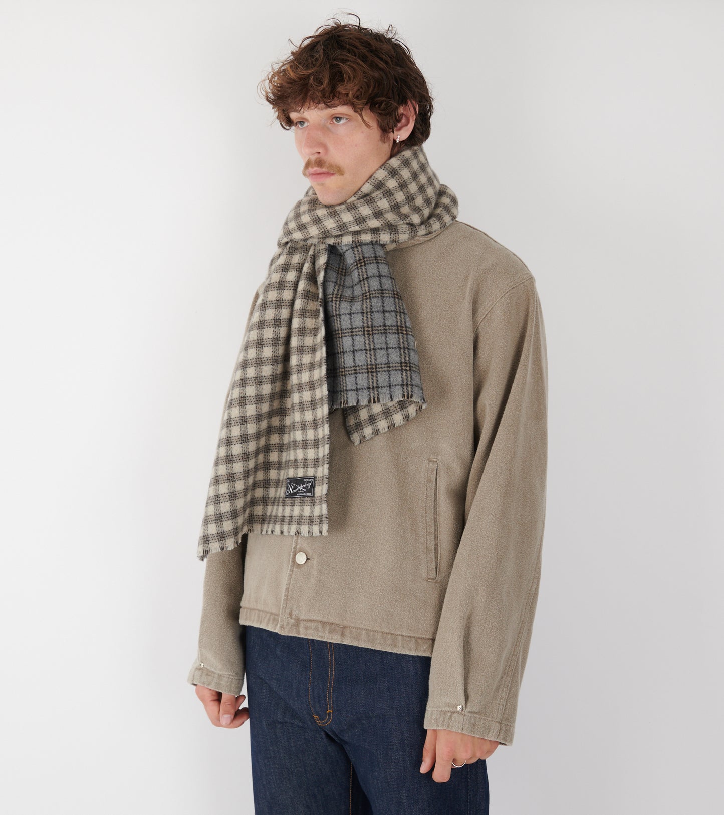 Wool Scarf Grey Double Faced Check