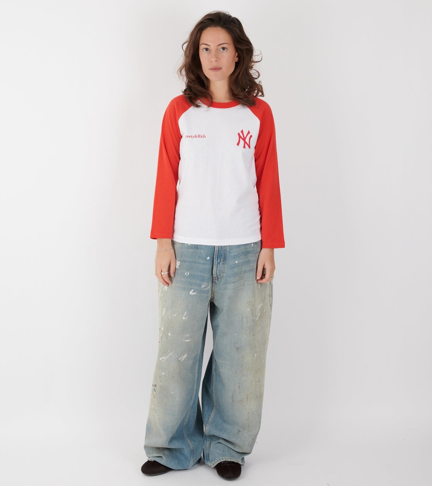 Yankees Serif Baseball Tee White/Red