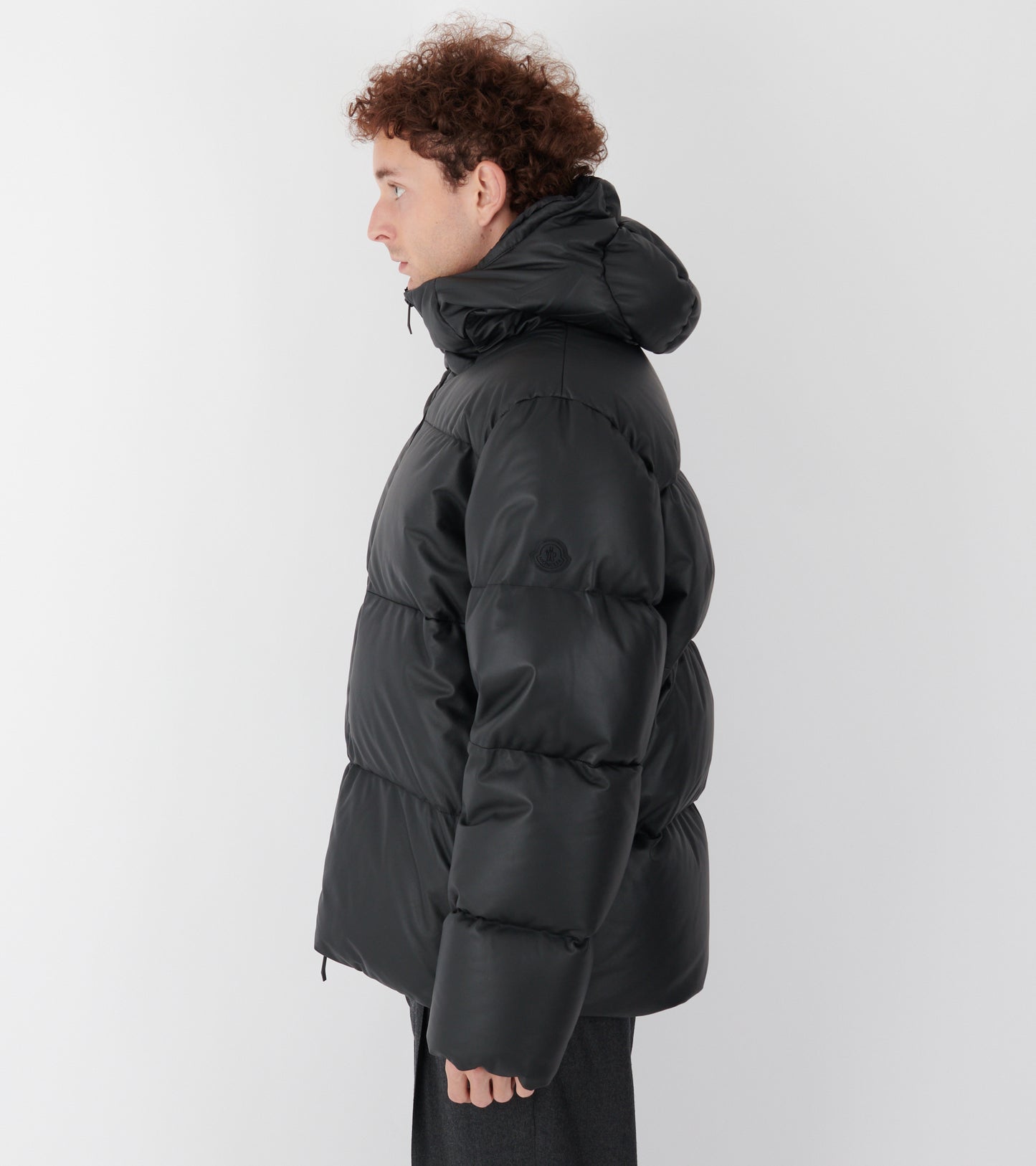 Mentone Hooded Nappa Leather Down Jacket Black