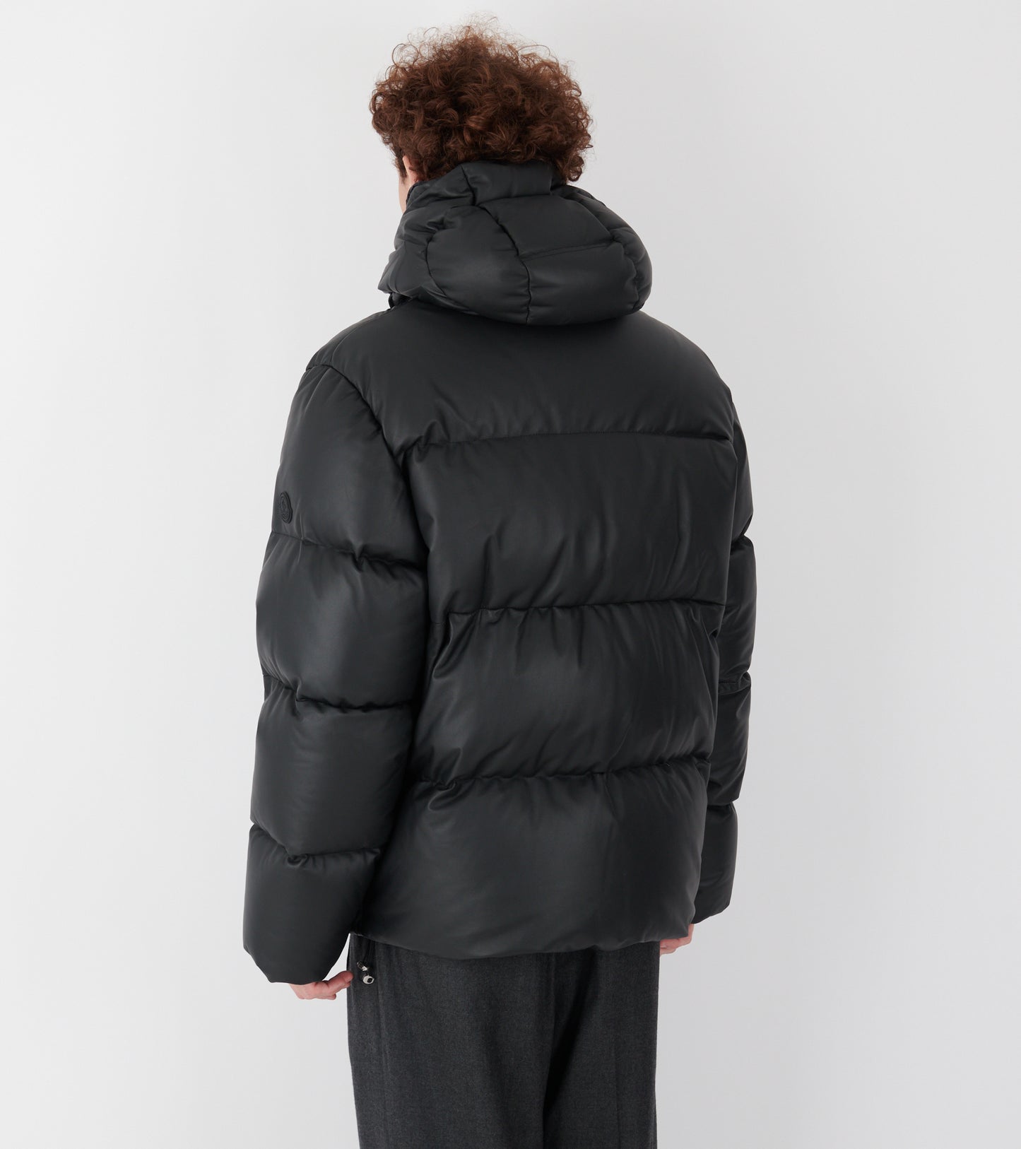 Mentone Hooded Nappa Leather Down Jacket Black
