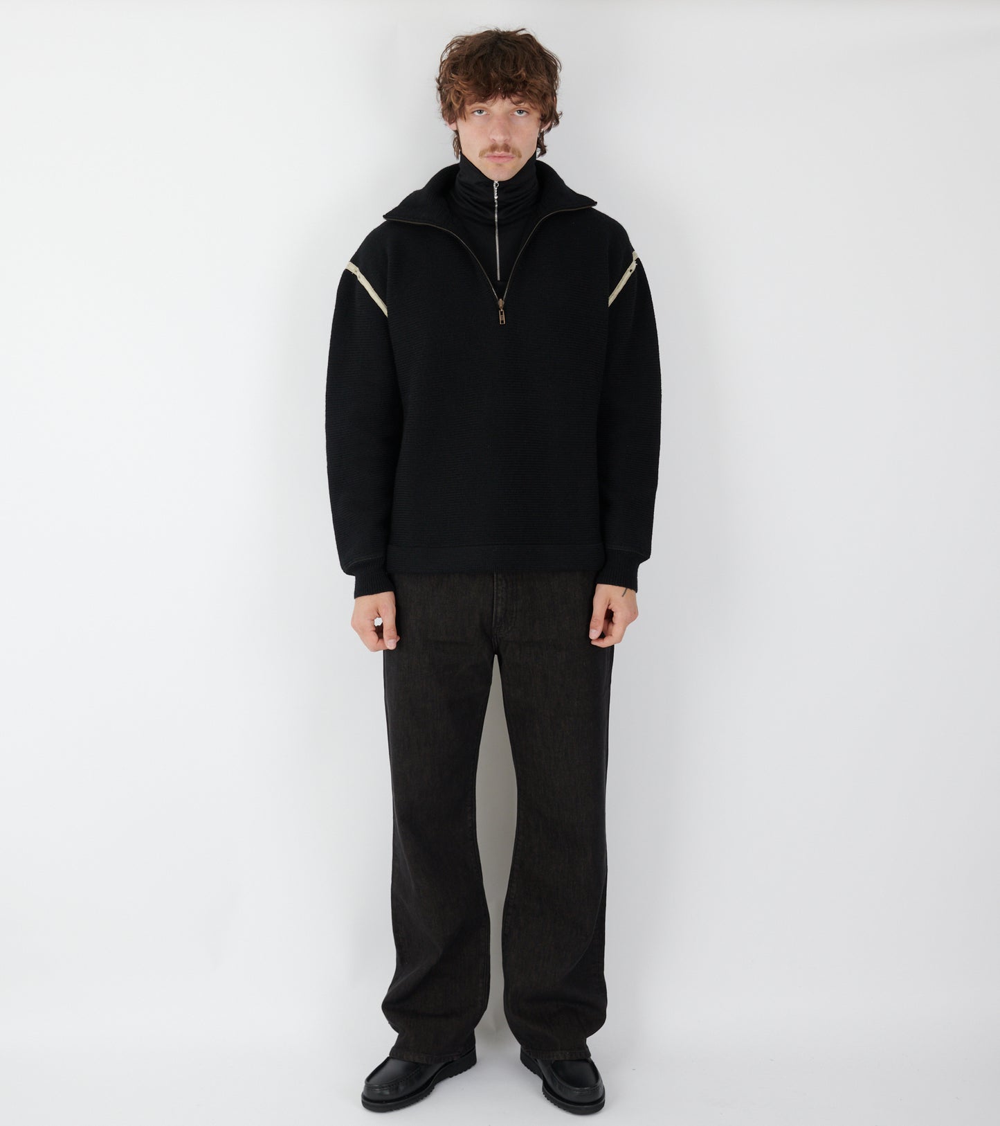 Chunky Wool Half-zip Black