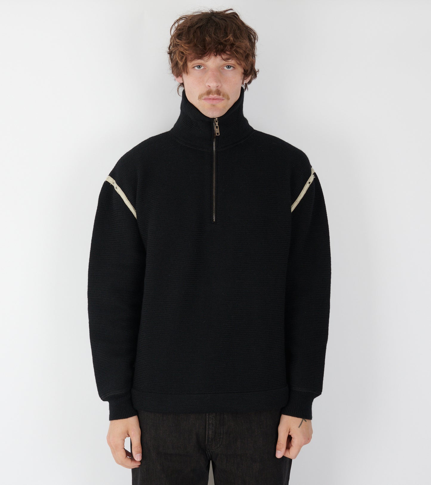 Chunky Wool Half-zip Black