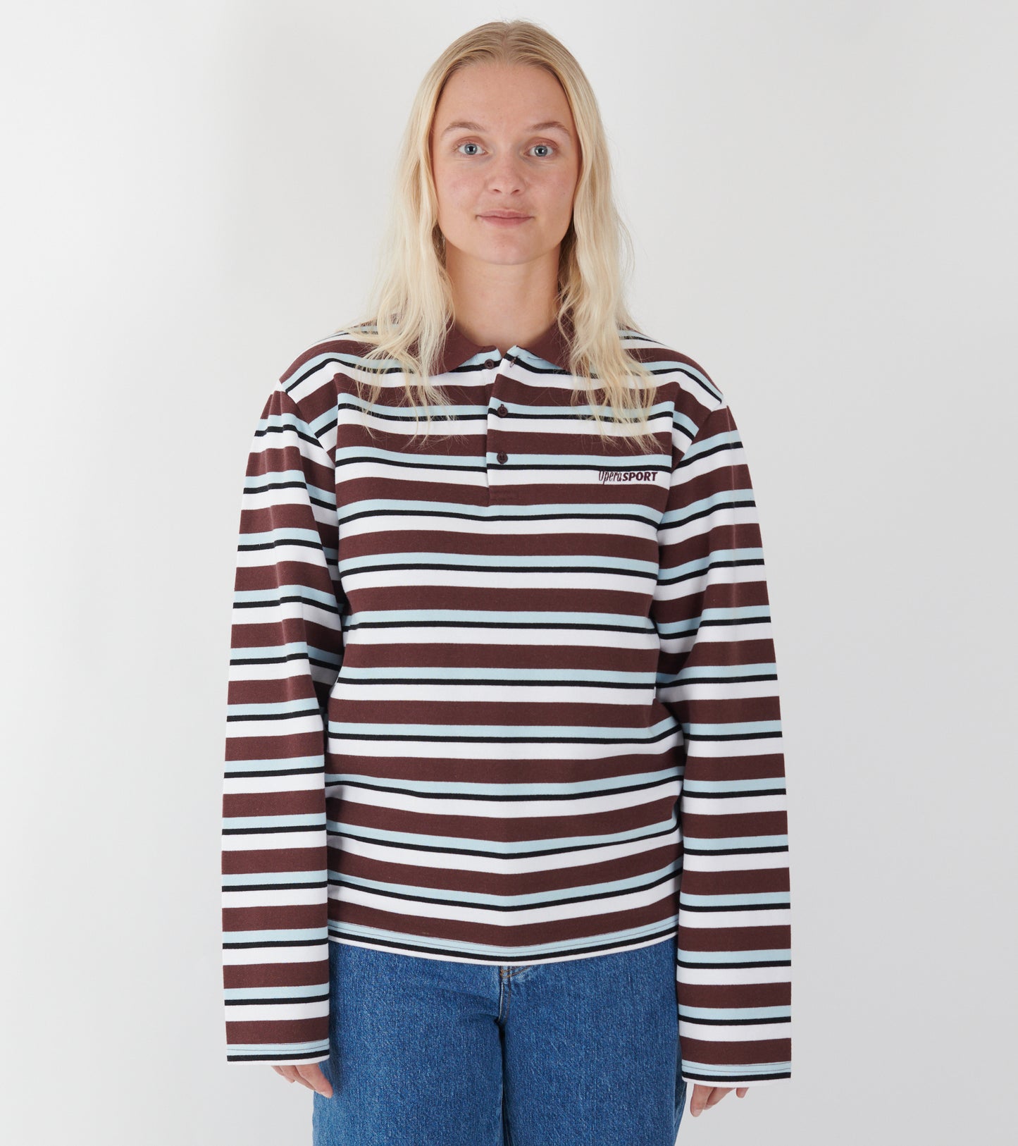 Roland Unisex Polo Brown/Light Blue Stripes