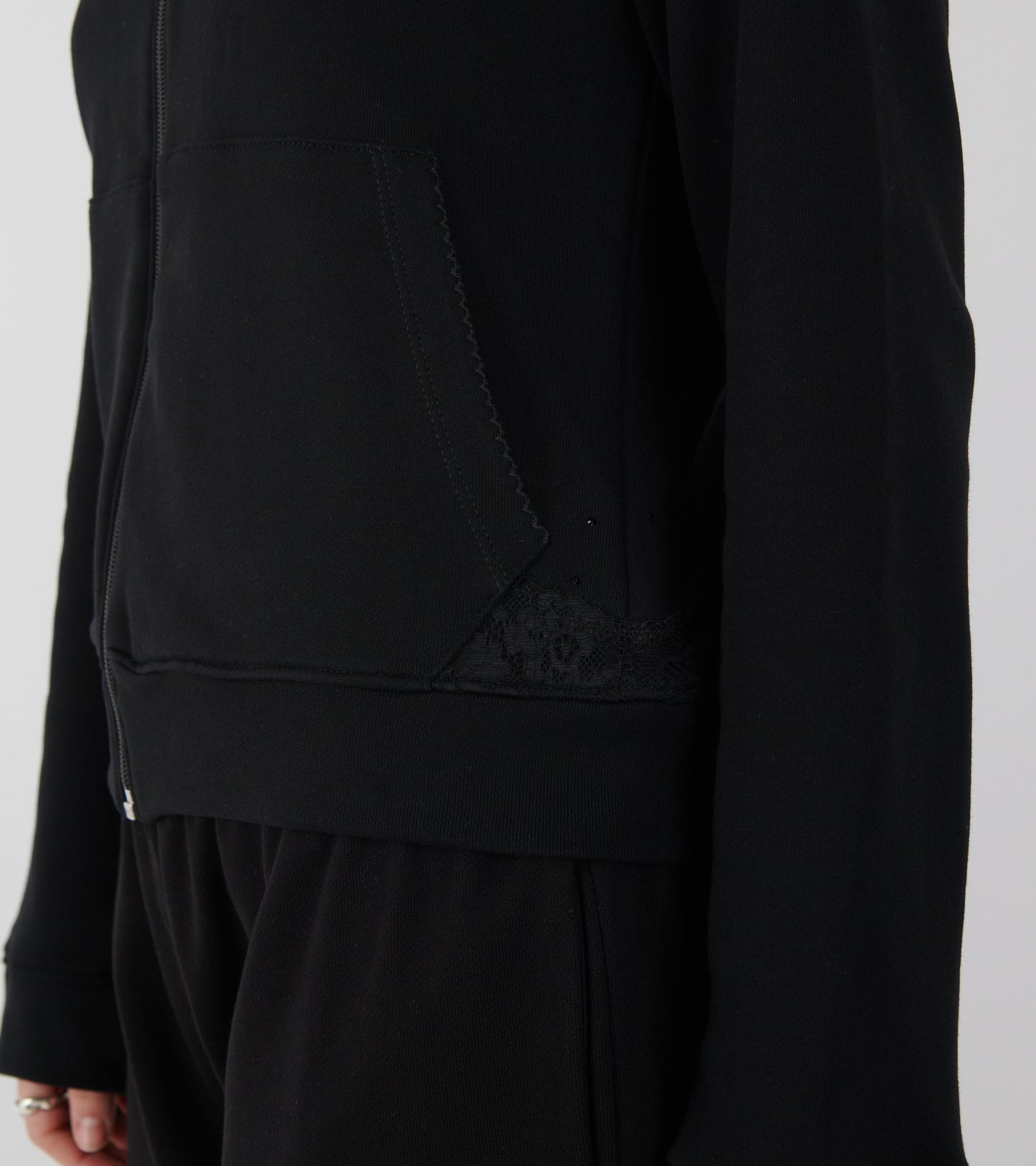 Lace Zip-up Hoodie Black