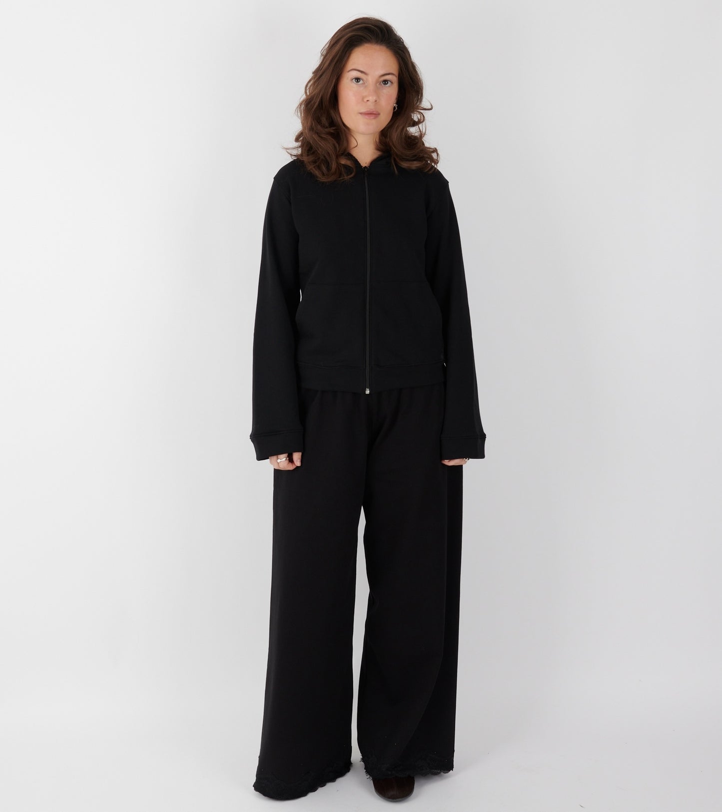 Lace Zip-up Hoodie Black