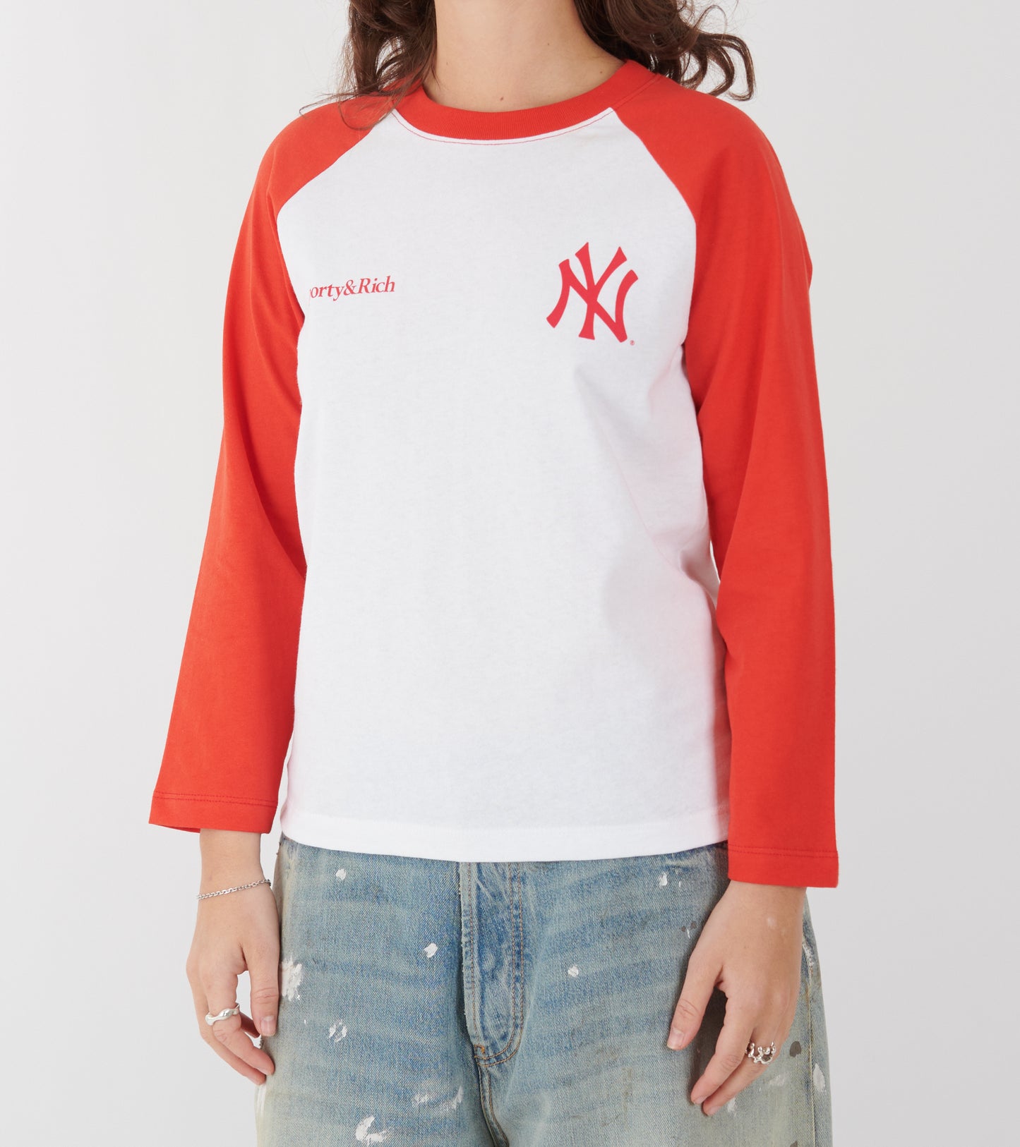 Yankees Serif Baseball Tee White/Red