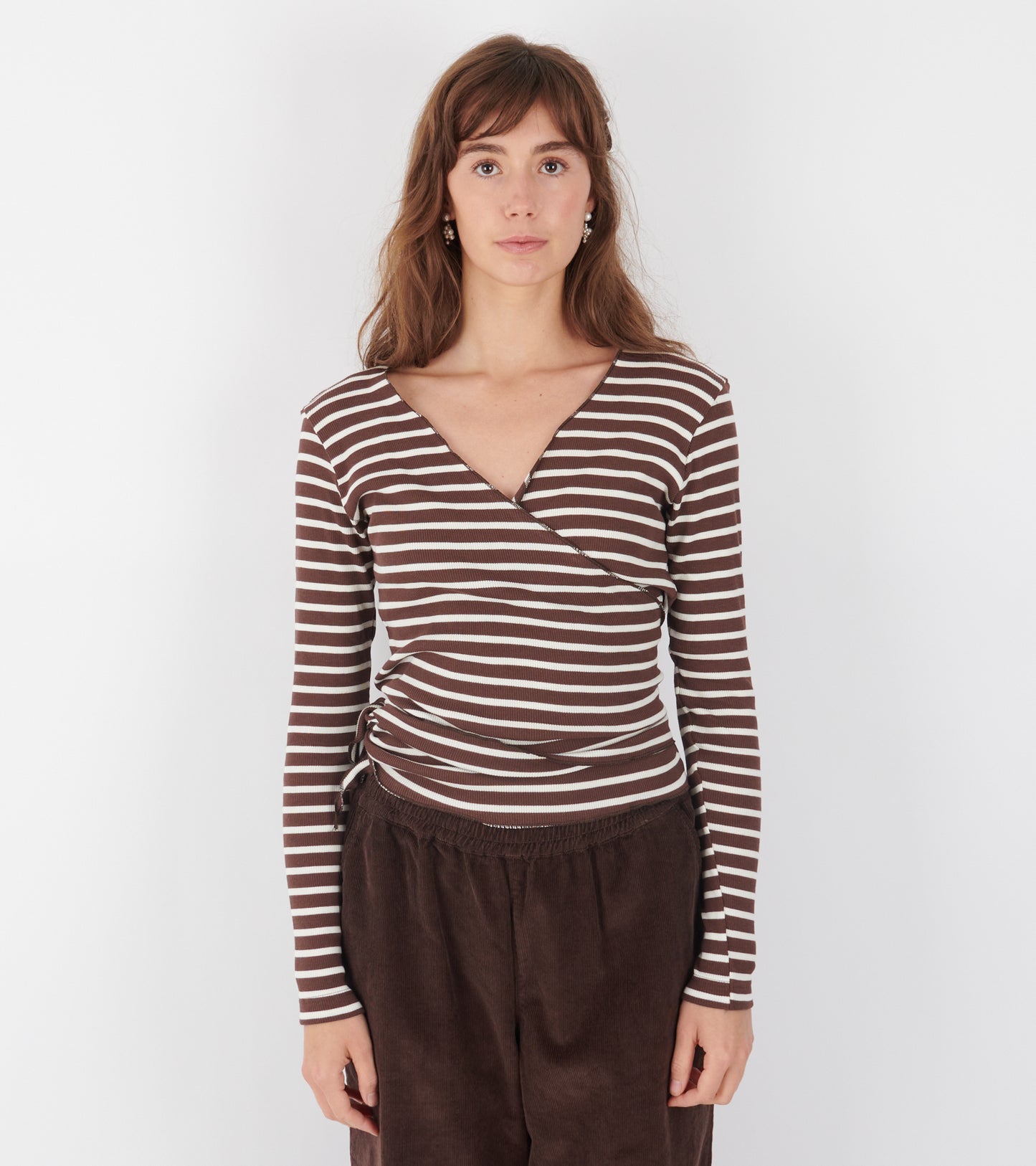 Wrap Top Stripe Brown/Ecru
