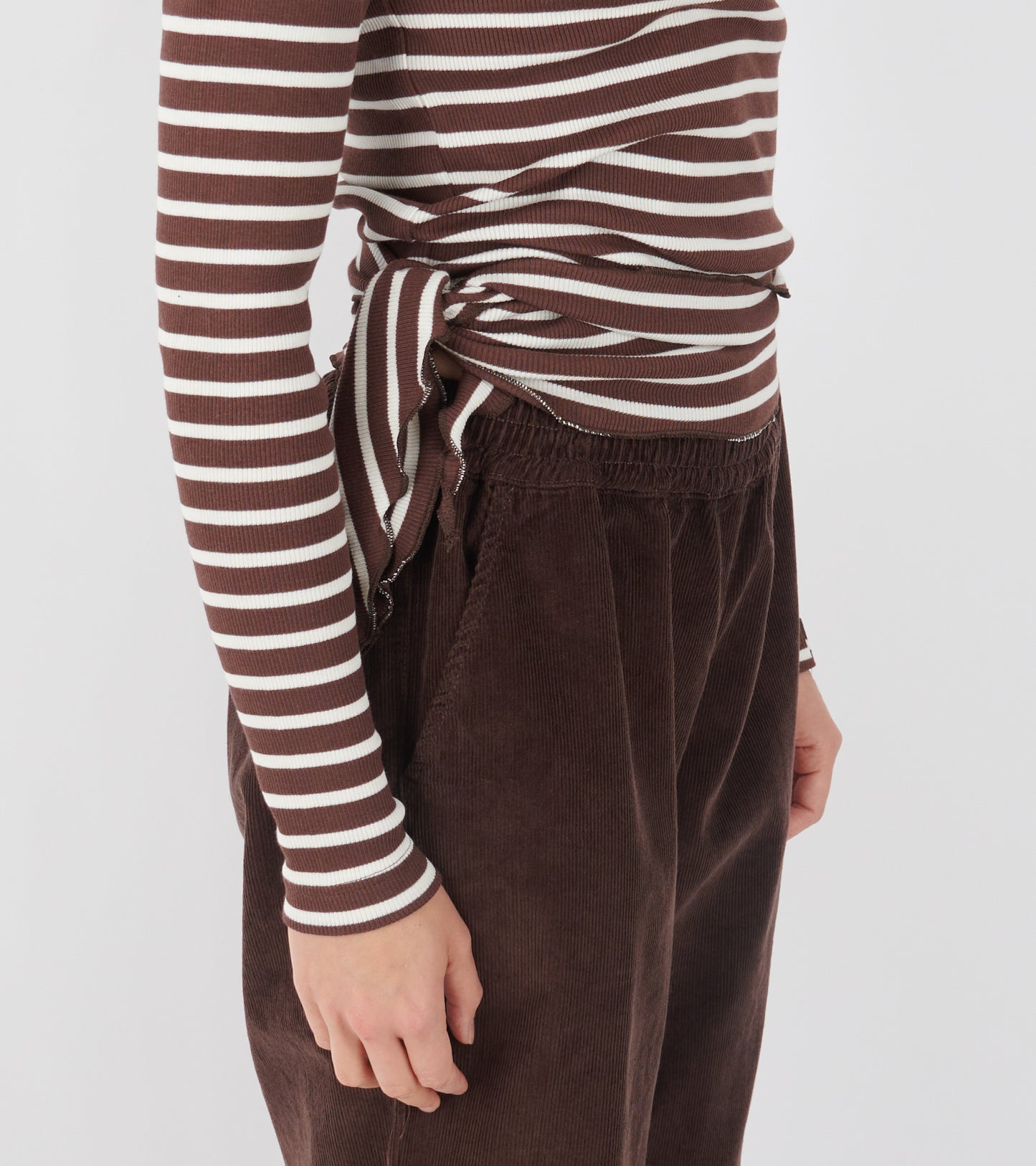 Wrap Top Stripe Brown/Ecru