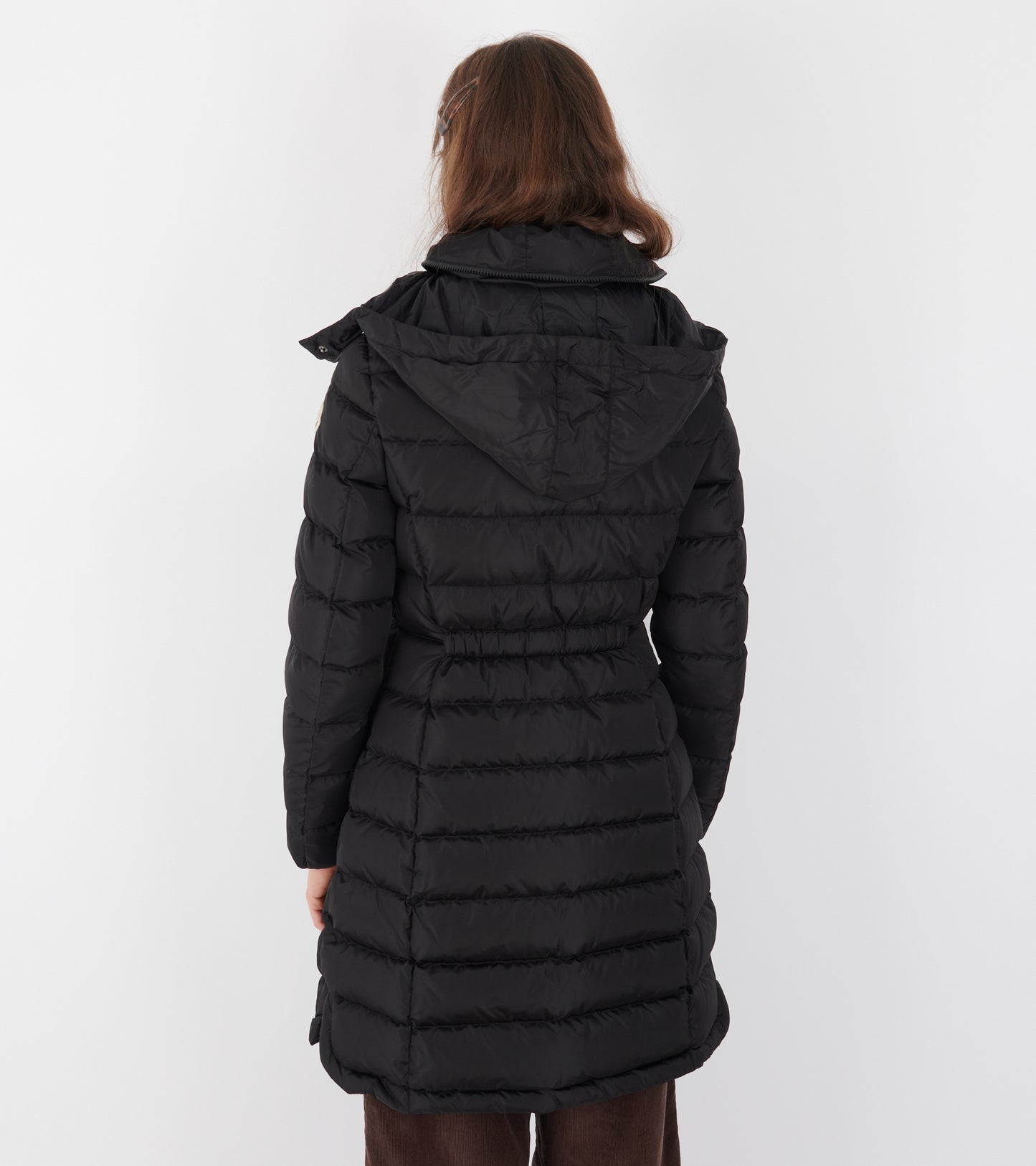 Flammette Hooded Long Down Jacket Black