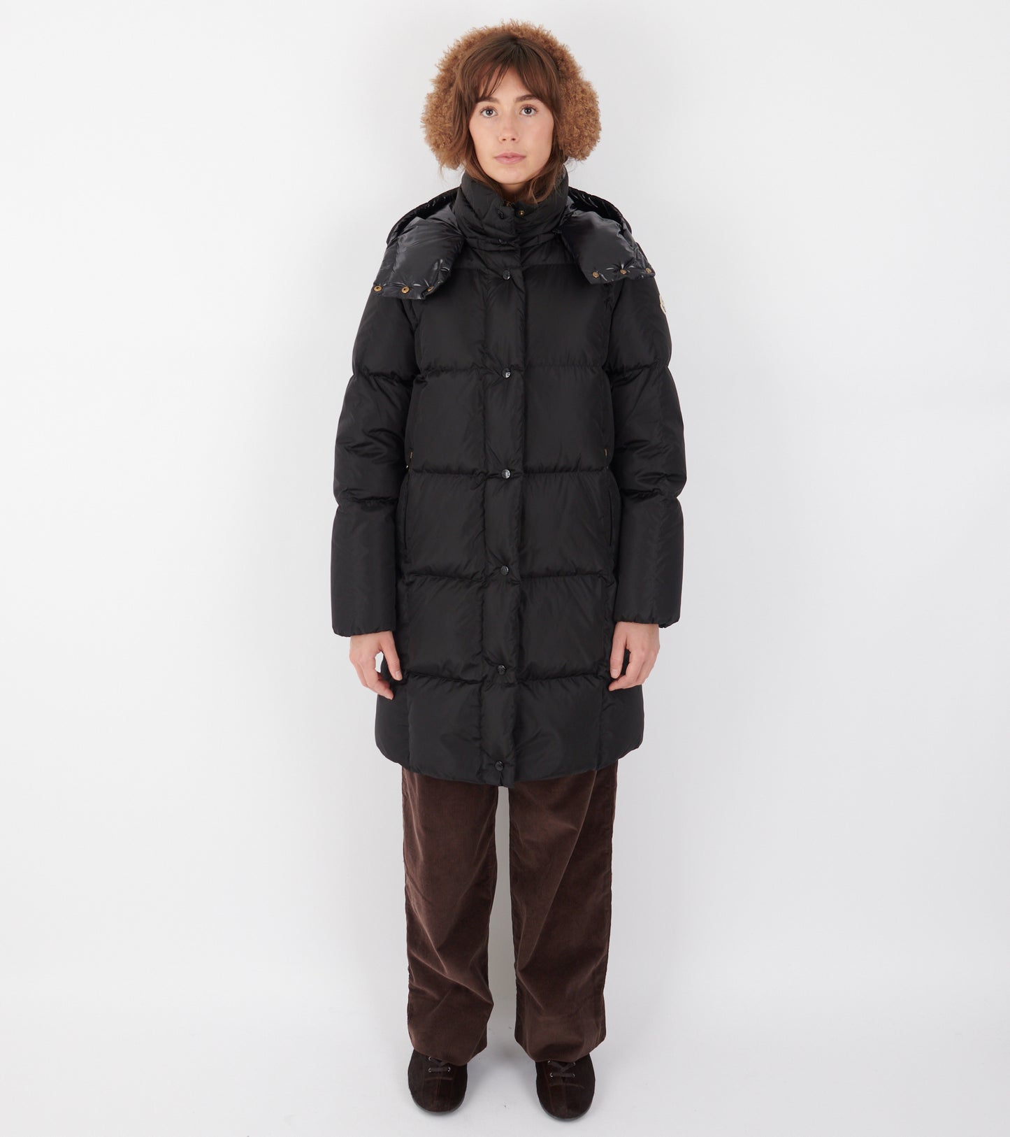 Litte Square Quilted Hooded Long Down Jacket Black