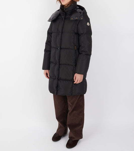 Litte Square Quilted Hooded Long Down Jacket Black