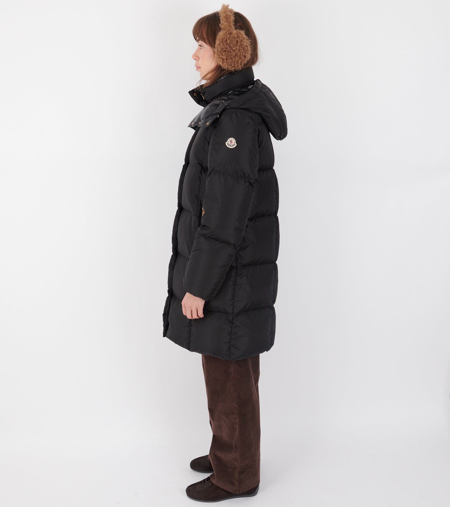 Litte Square Quilted Hooded Long Down Jacket Black