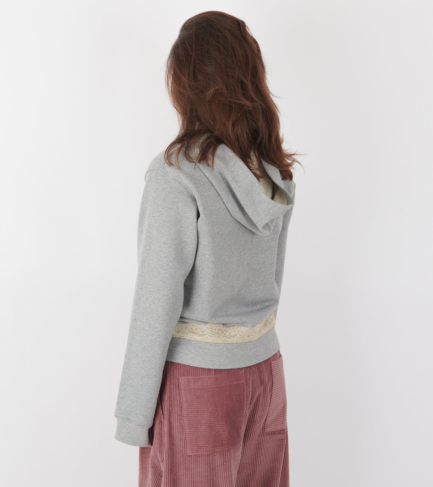 Lace Zip-up Hoodie Dark Grey Melange