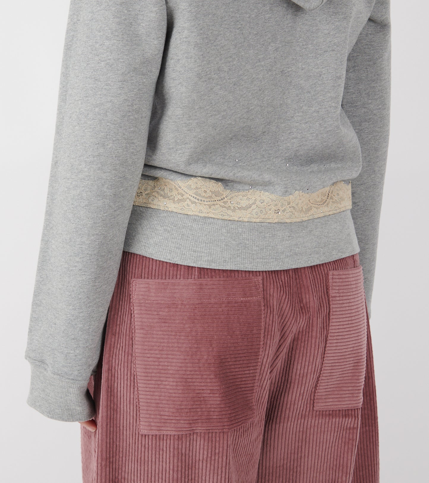 Lace Zip-up Hoodie Dark Grey Melange