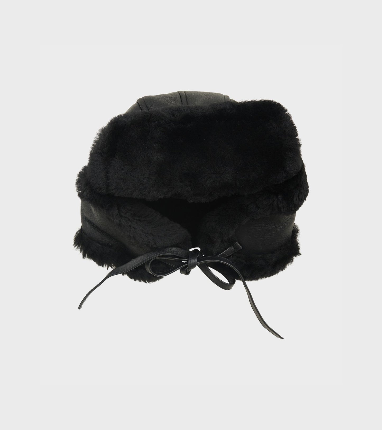 Leather Back Straight Hair Sheepskin Tapper Hat Black
