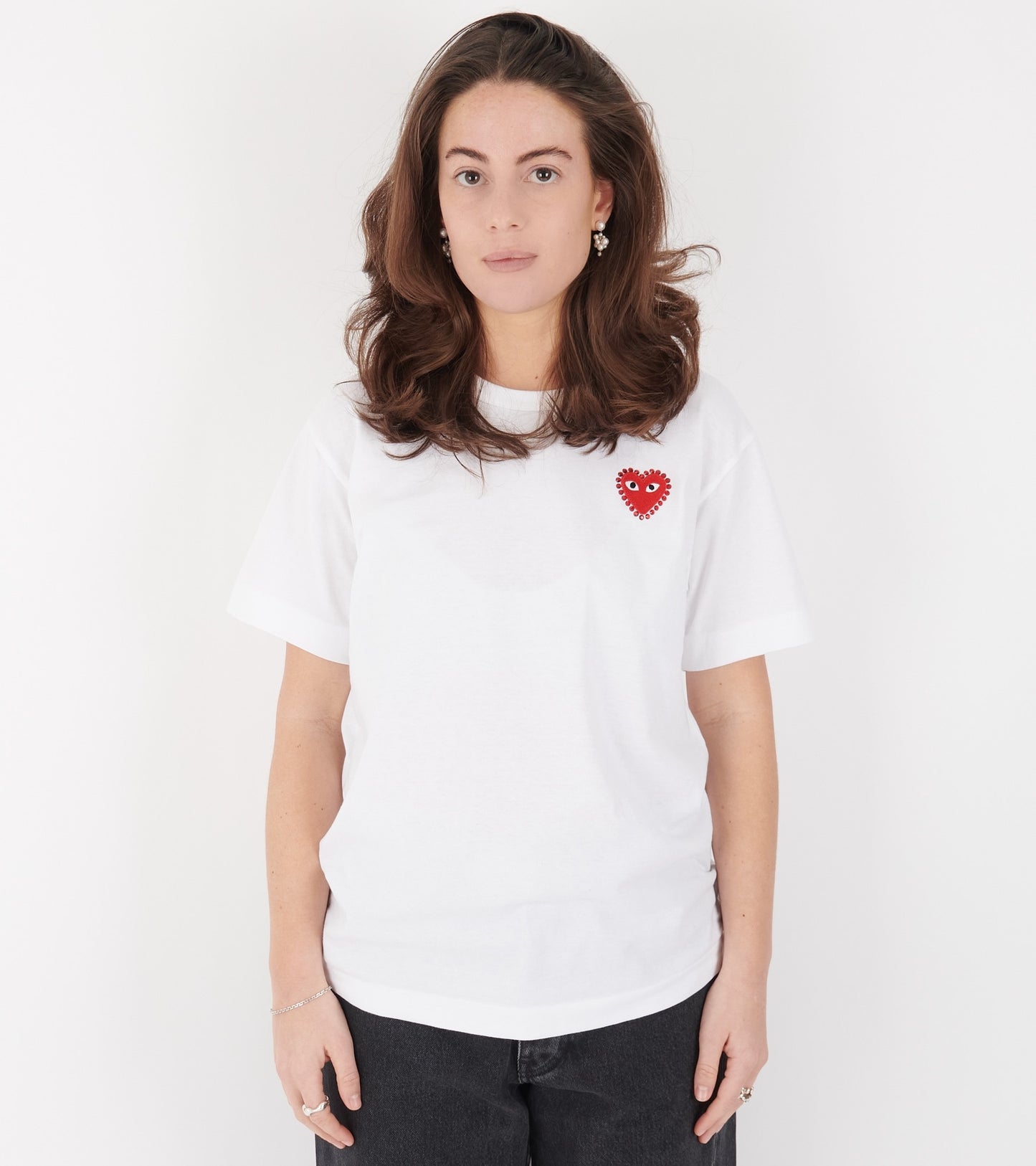 U Rhinestone Red Heart T-shirt White