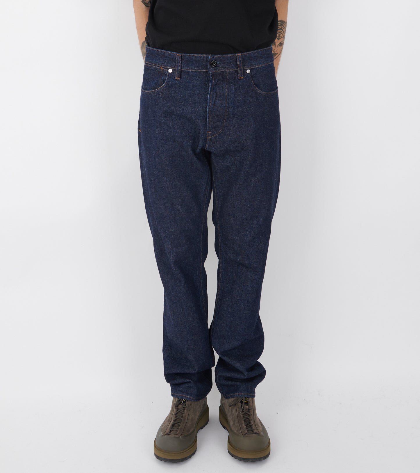 Indigo Denim Rinsed Straight Jeans Dark Blue