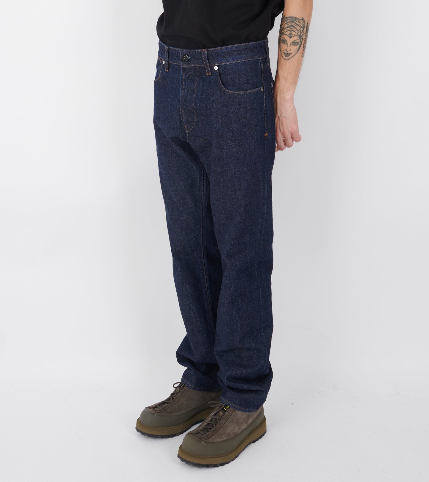 Indigo Denim Rinsed Straight Jeans Dark Blue