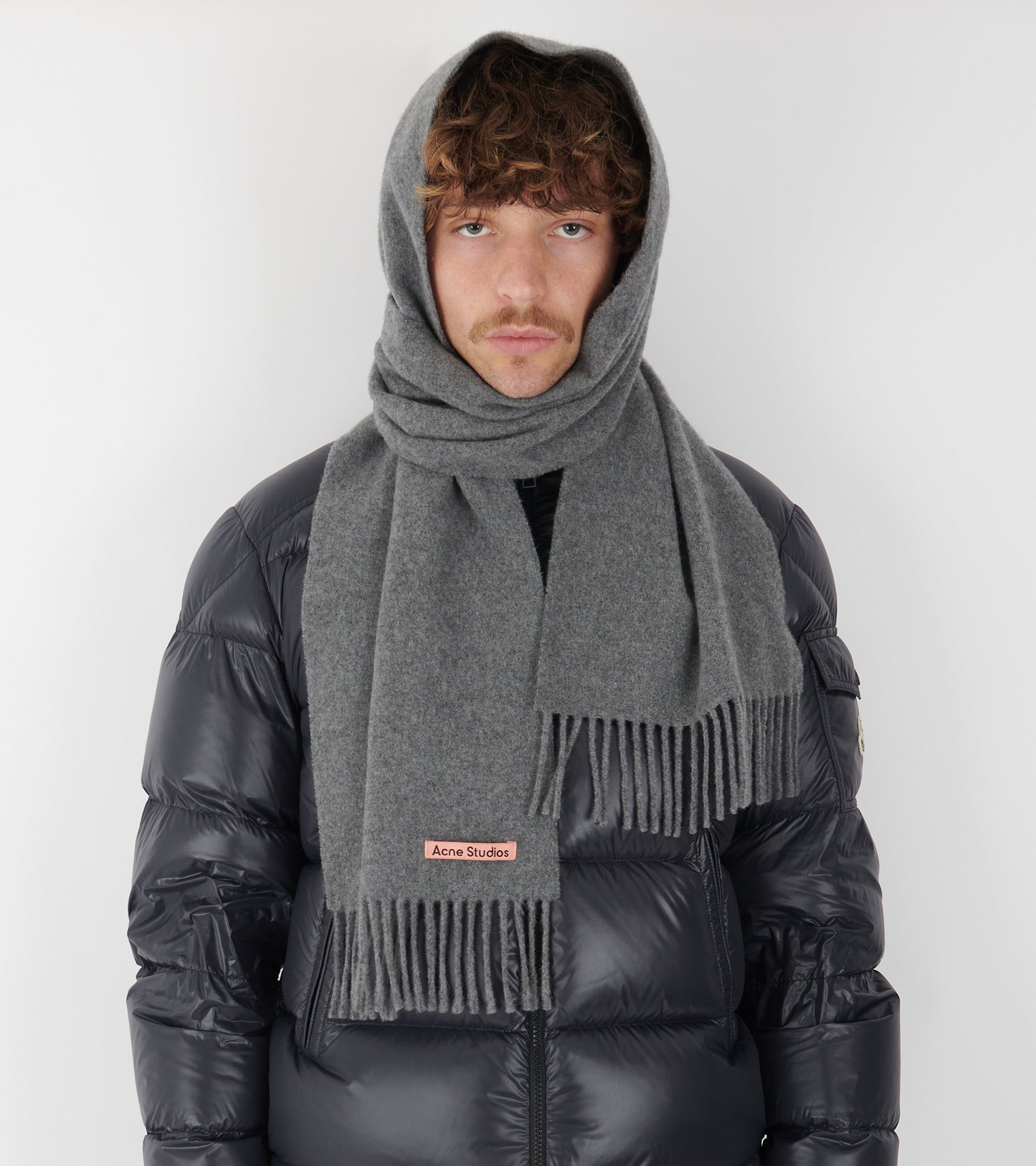 Skinny Fringed Scarf Grey Melange