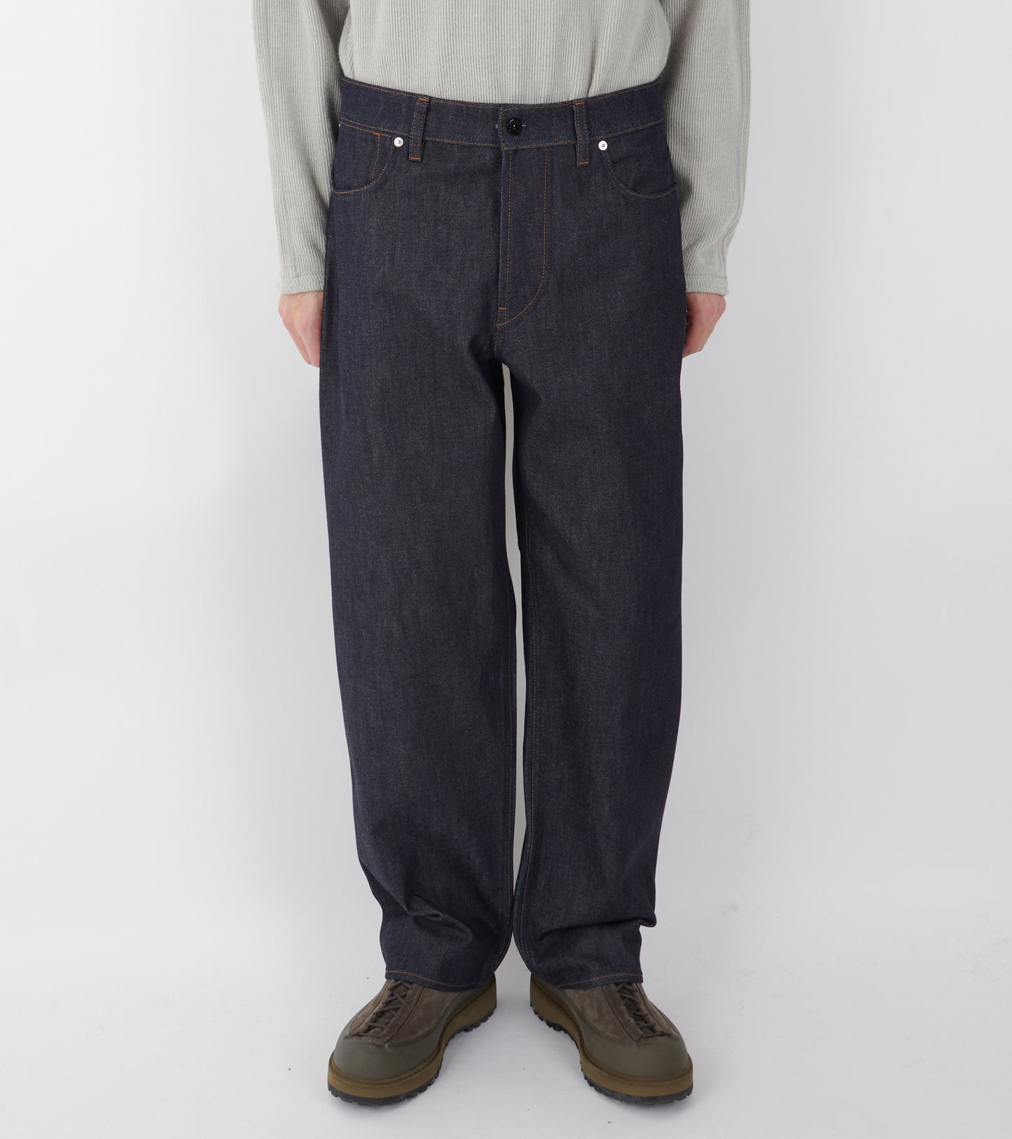 Indigo Denim Raw Loose Jeans One Wash Blue