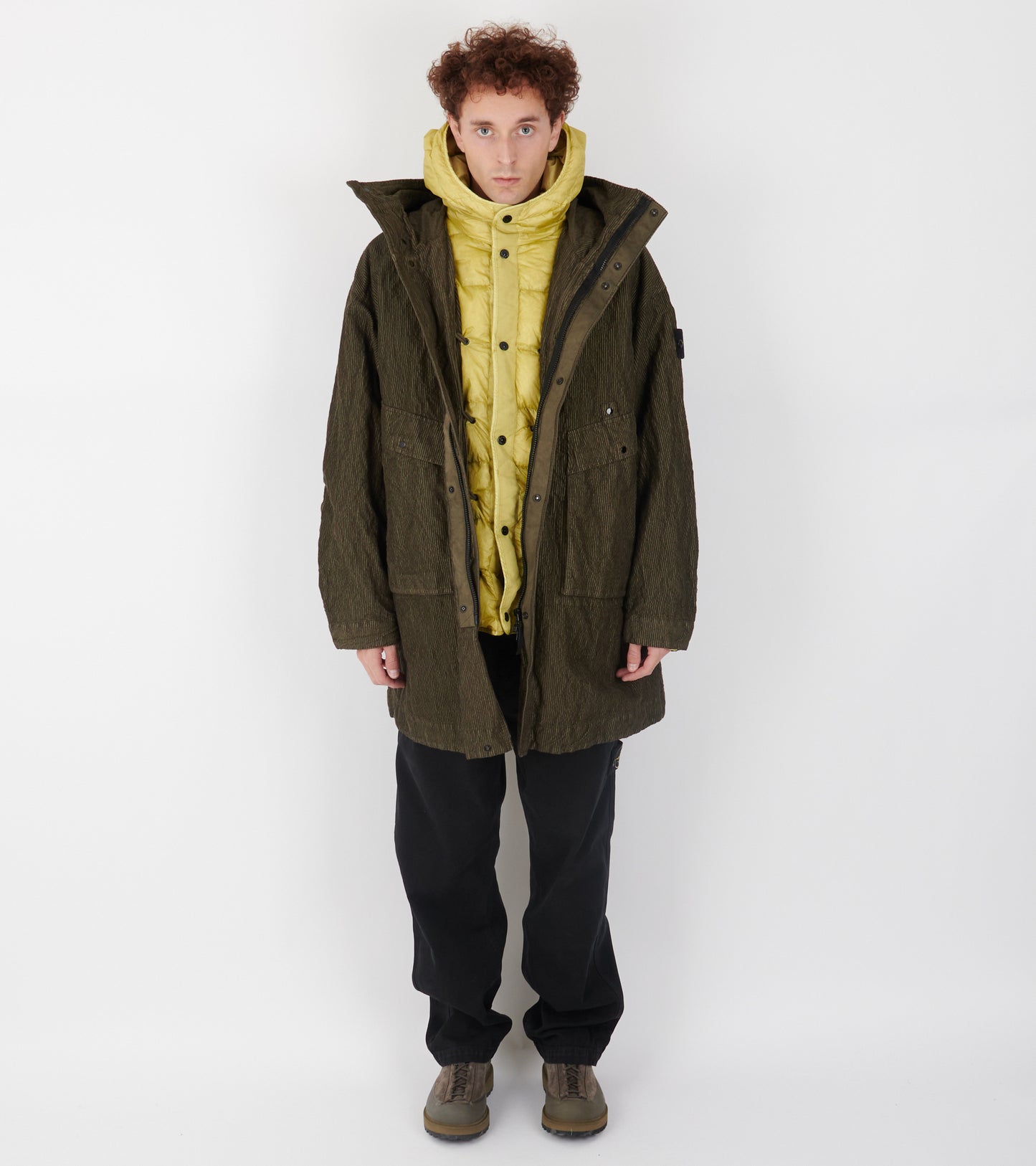 Wrinkled Corduroy Coat Military Green