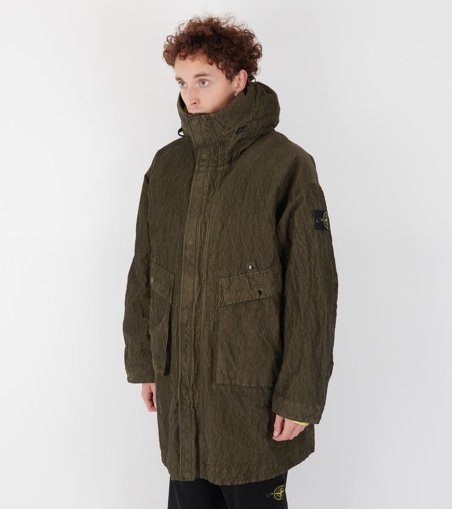 Wrinkled Corduroy Coat Military Green