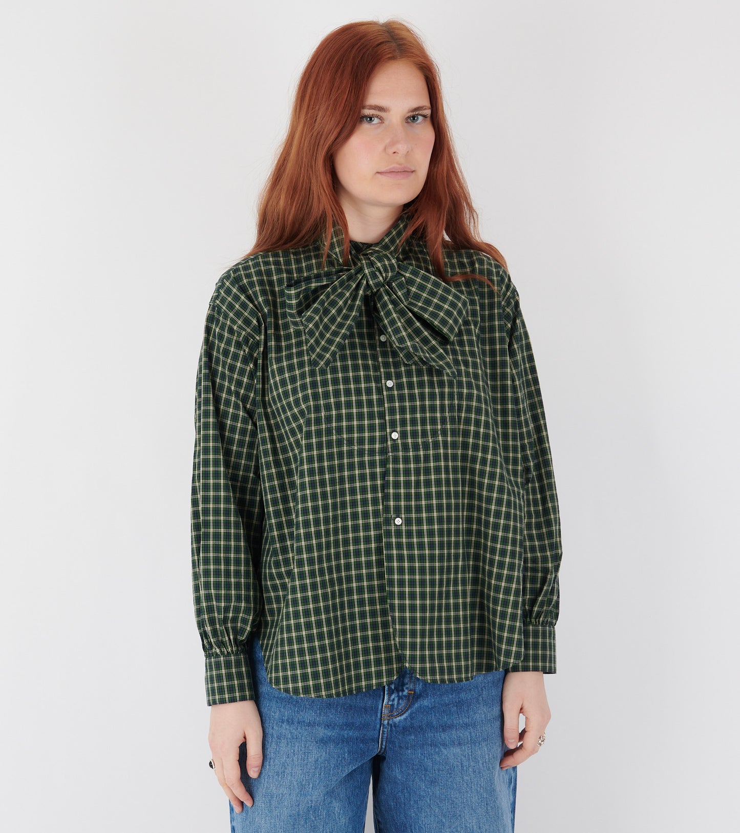 Check Bow Tie Shirt Dark Green