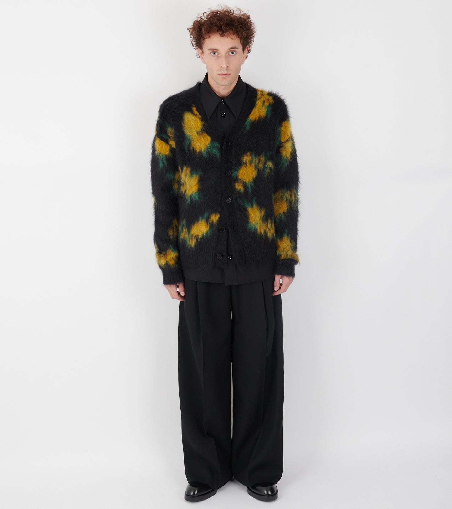 Floral Double Face Jacquard Knit Cardigan Black/Multi
