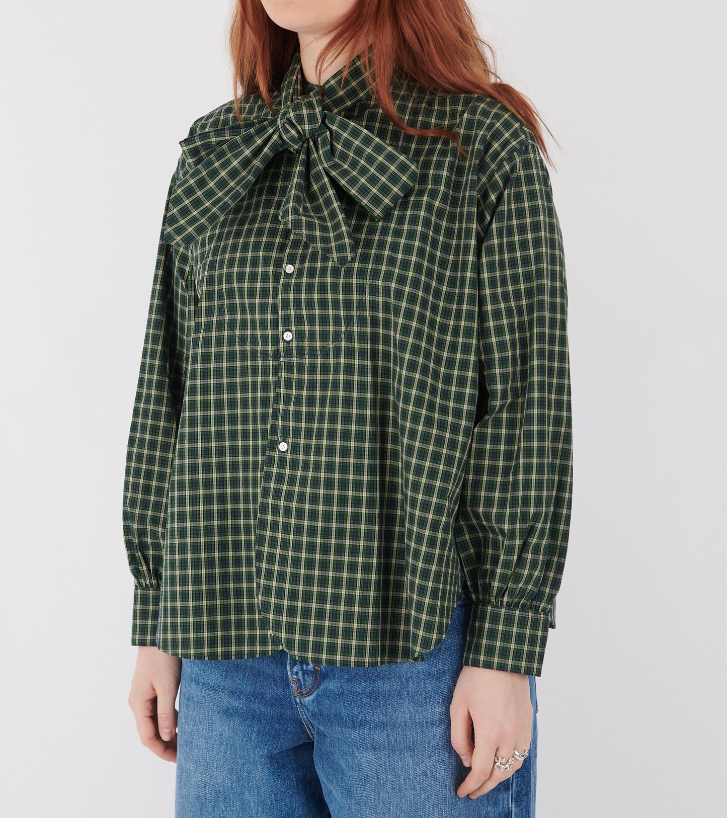 Check Bow Tie Shirt Dark Green
