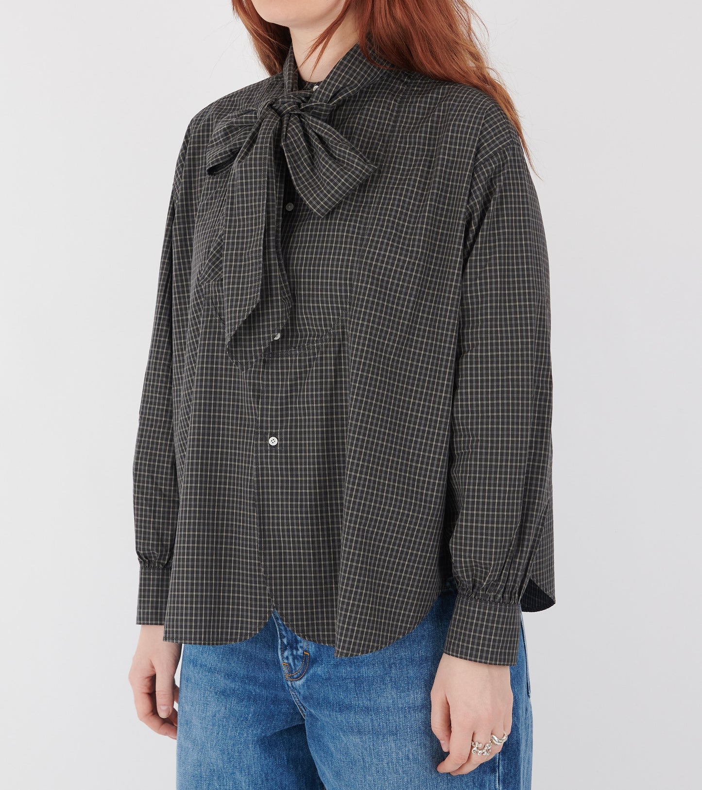 Check Bow Tie Shirt Black