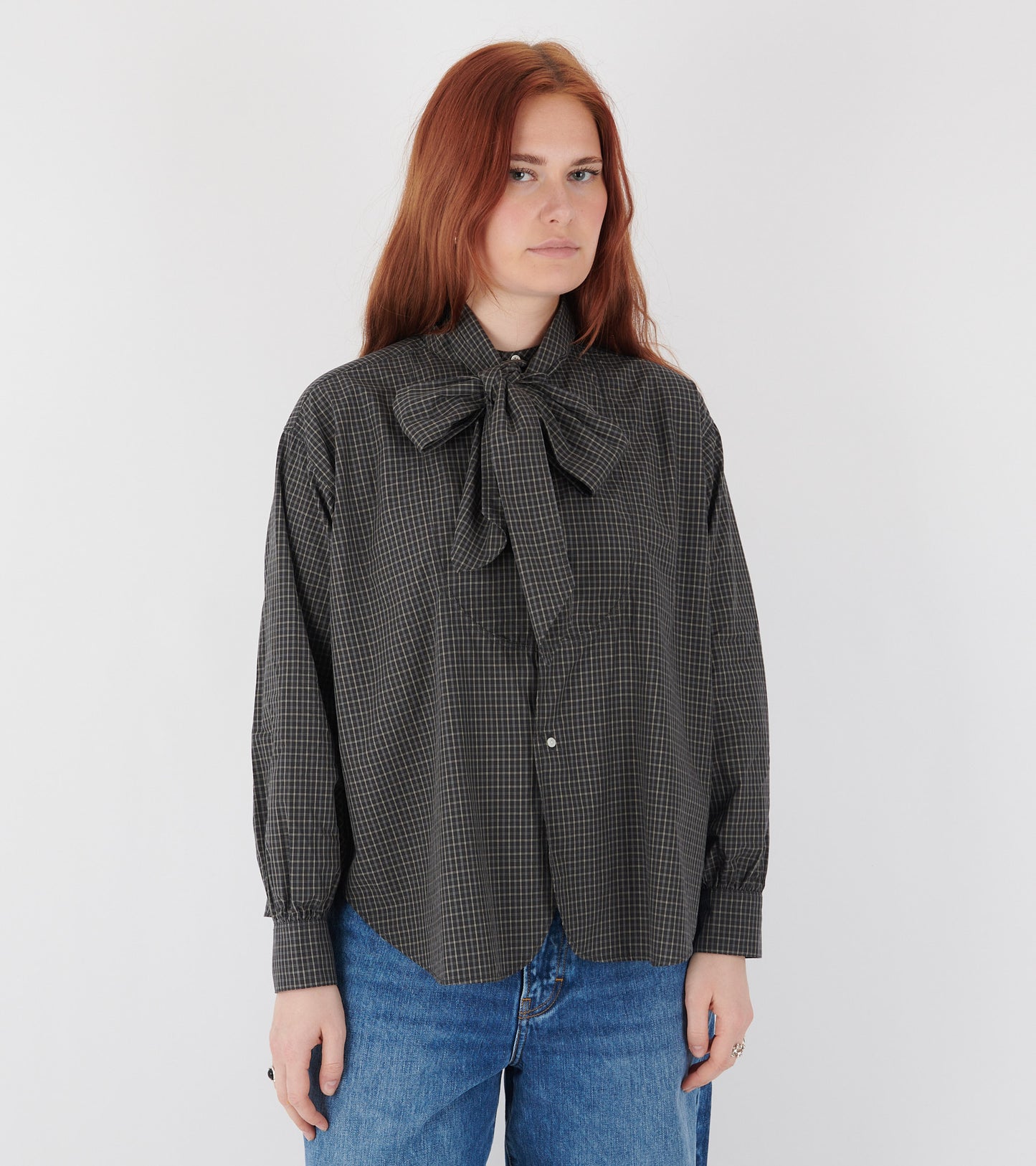 Check Bow Tie Shirt Black
