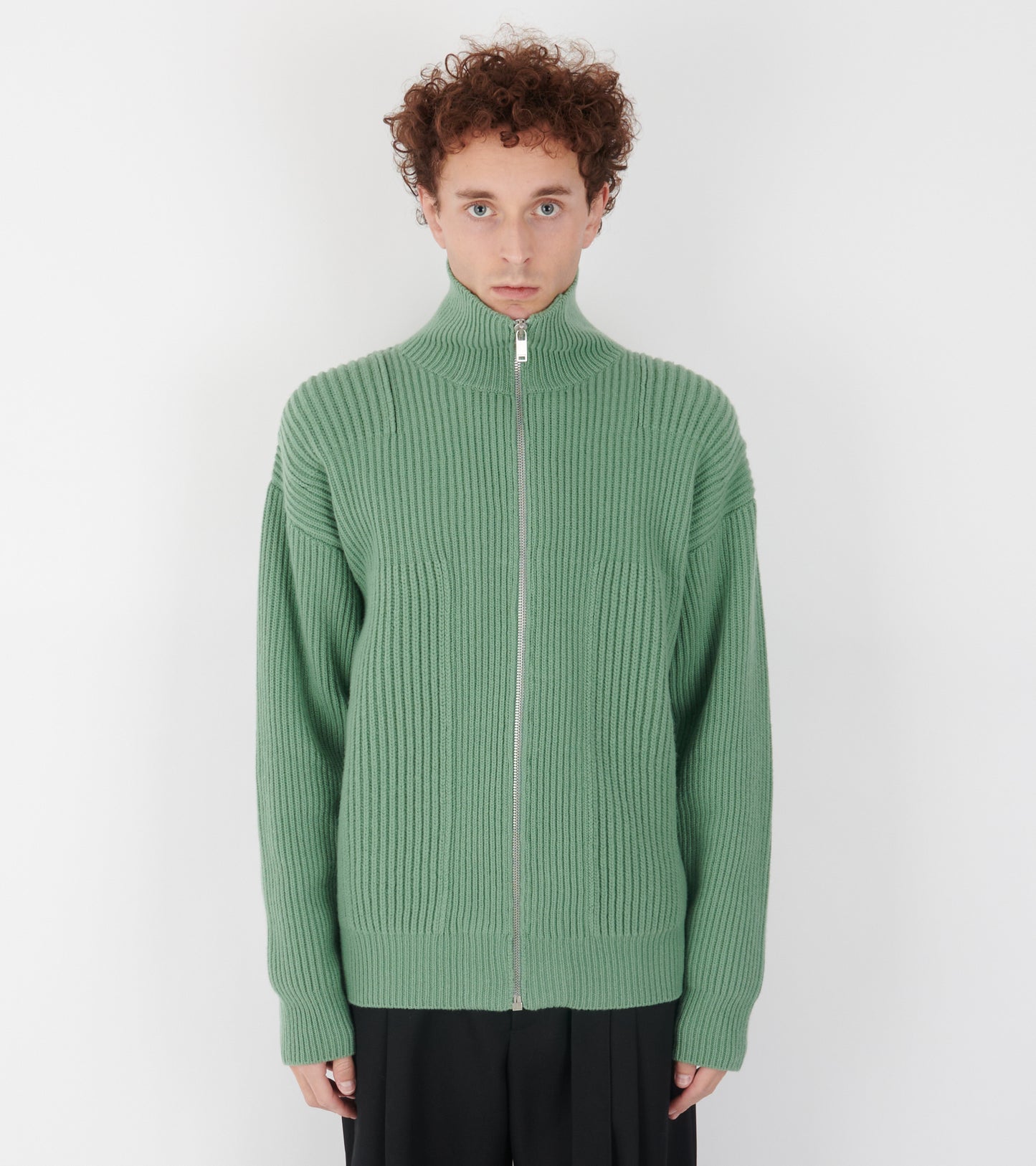 Wool Zip-up Cardigan Celadon