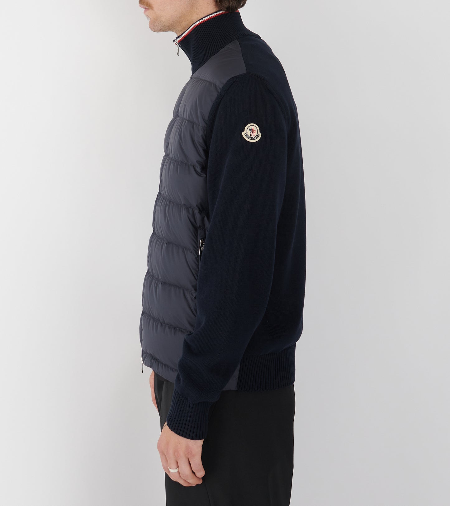 Cotton Knit Tricolor Cardigan Tricot Navy Blue